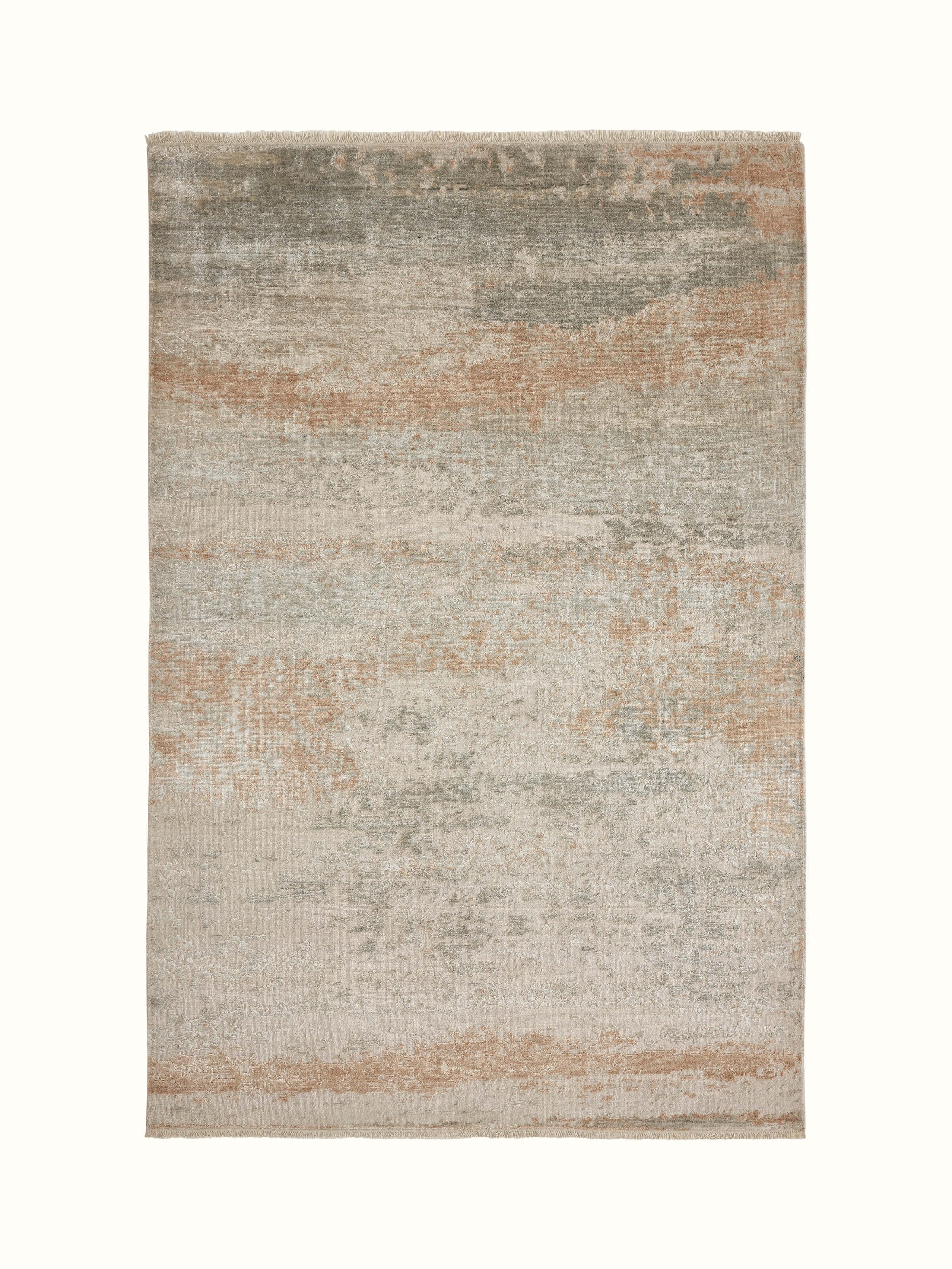 Abstract modern grey beige Agra wool and viscose hand-knotted carpet front display