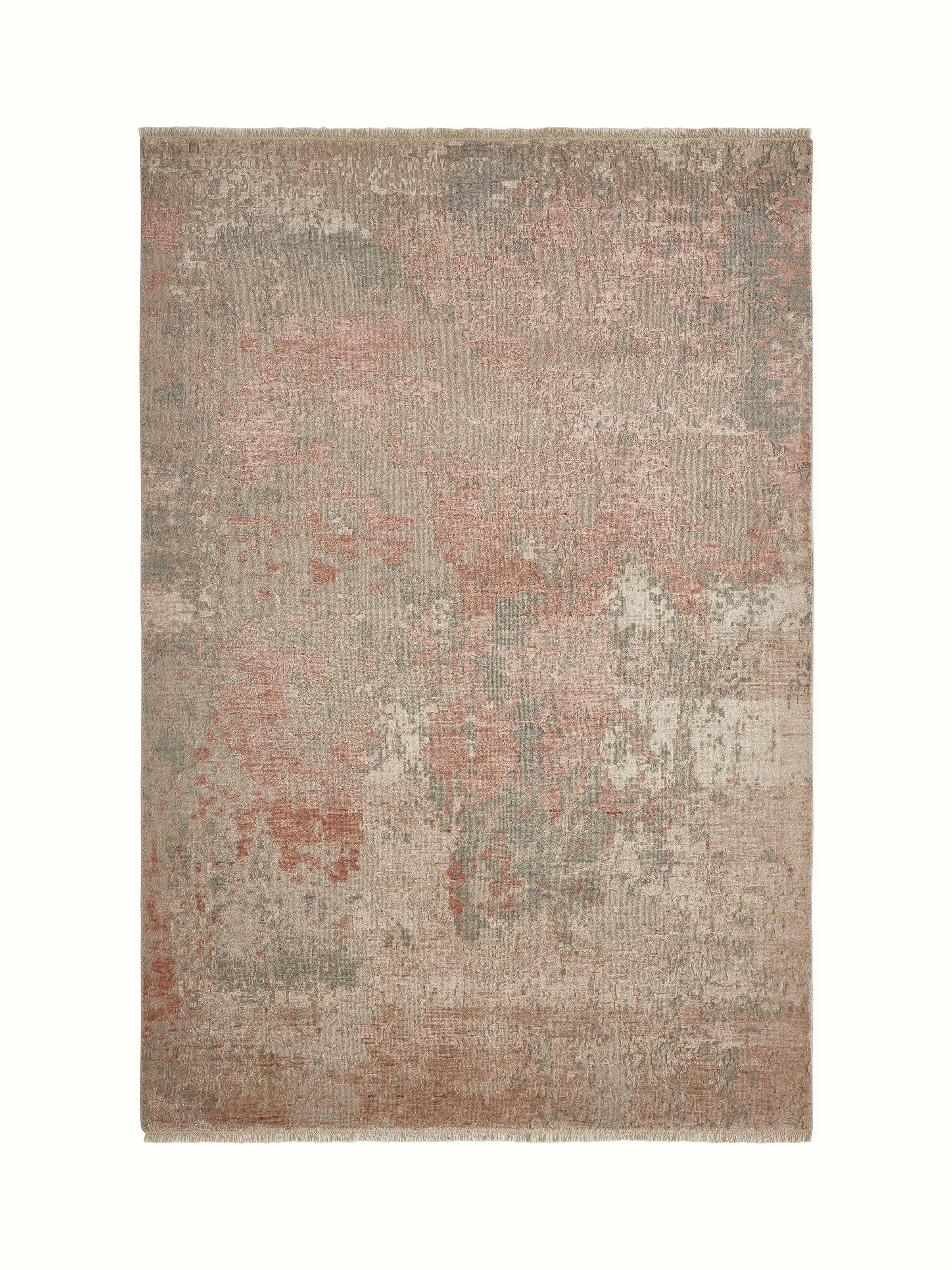 Modern Abstract Grey Blush Agra Wool & Viscose Hand-knotted Carpet