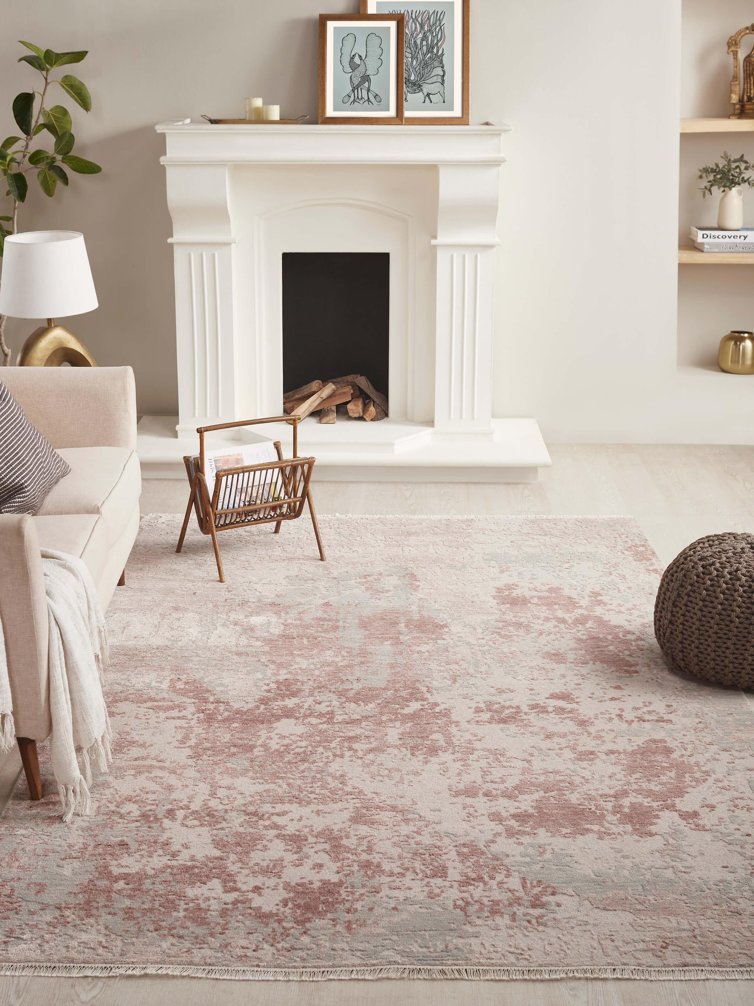 Modern Abstract Grey Blush Agra Wool & Viscose Hand-knotted Carpet