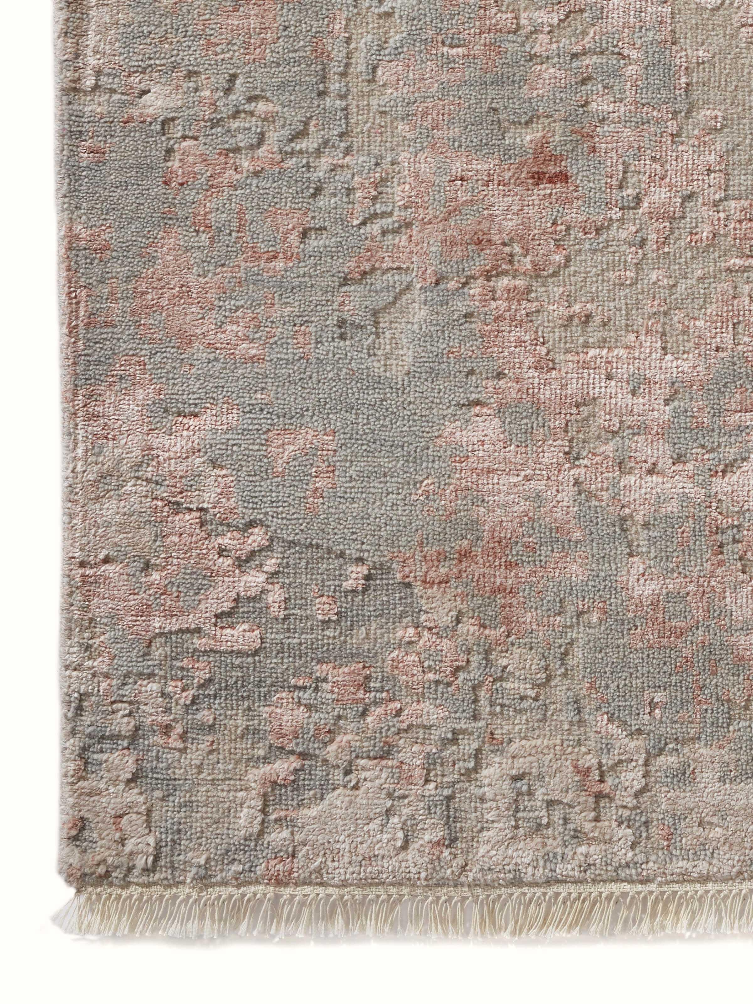 Modern Abstract Grey Blush Agra Wool & Viscose Hand-knotted Carpet