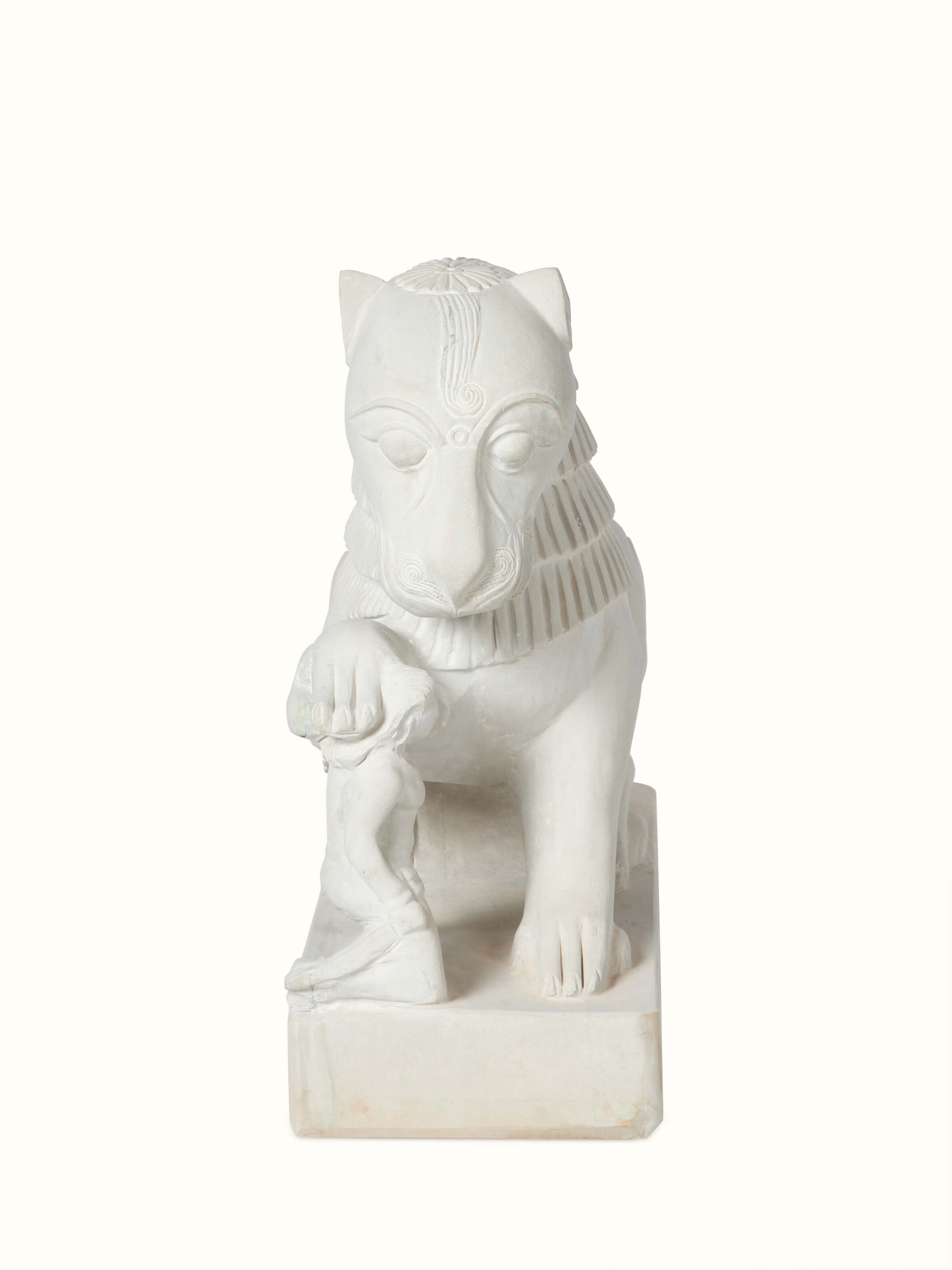 Front view of Shourya Carved Stone Shardul Large Sculpture, highlighting its detailed carving and imposing presence