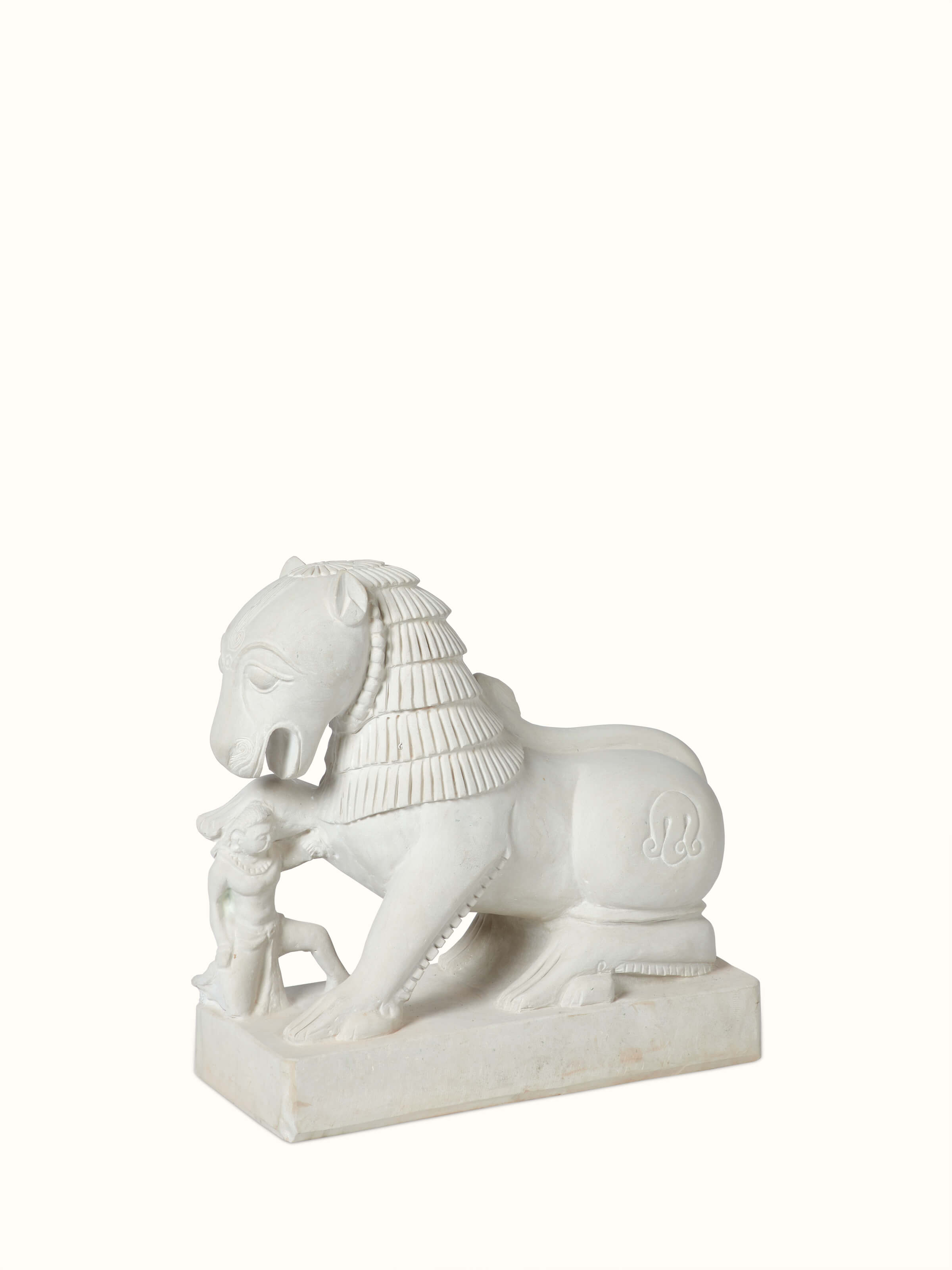 Side view of Shourya Carved Stone Shardul Large Sculpture, showcasing the intricate stone carving and detail