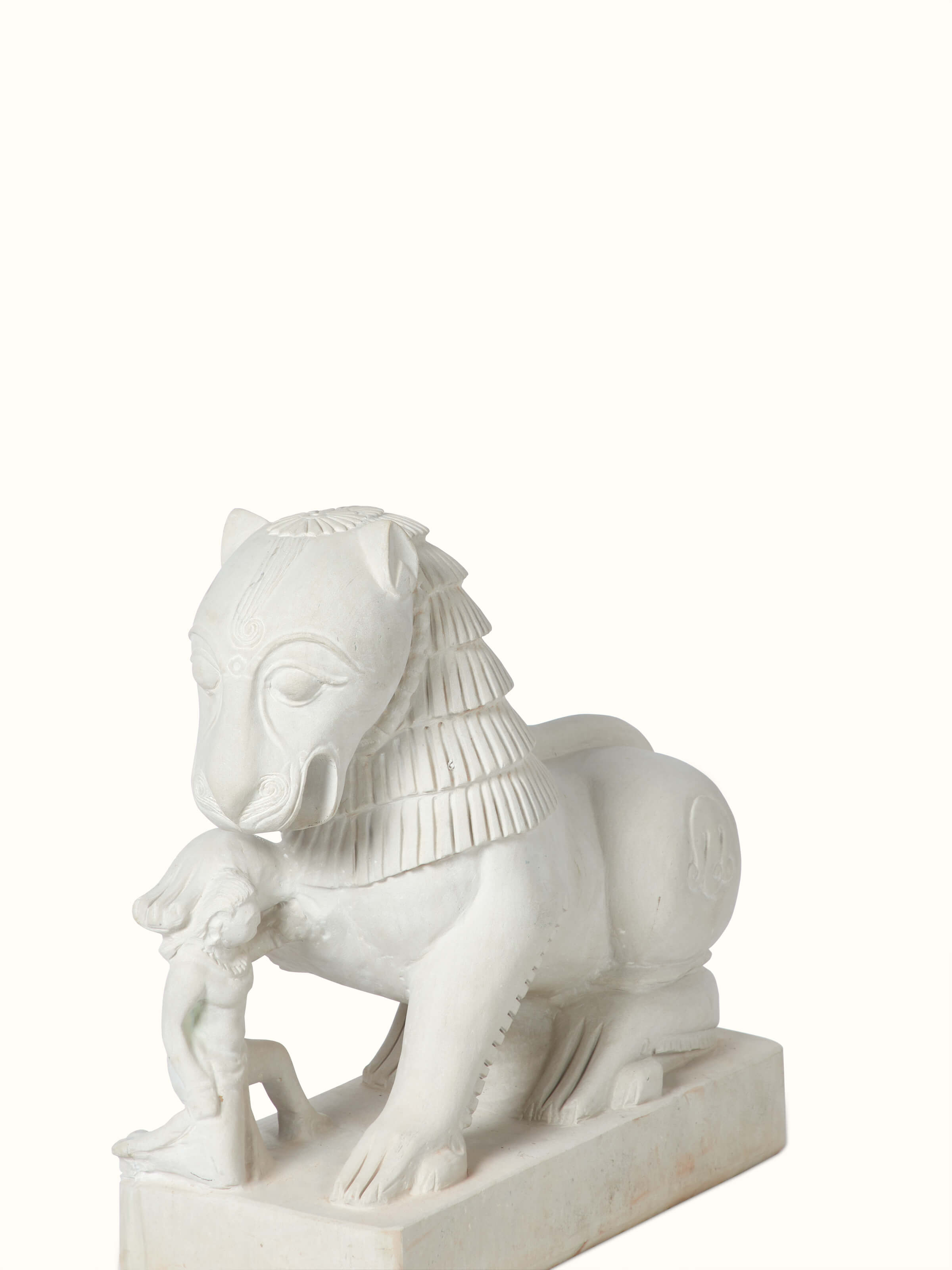 Close-up view of Shourya Carved Stone Shardul Large Sculpture, focusing on the detailed stonework