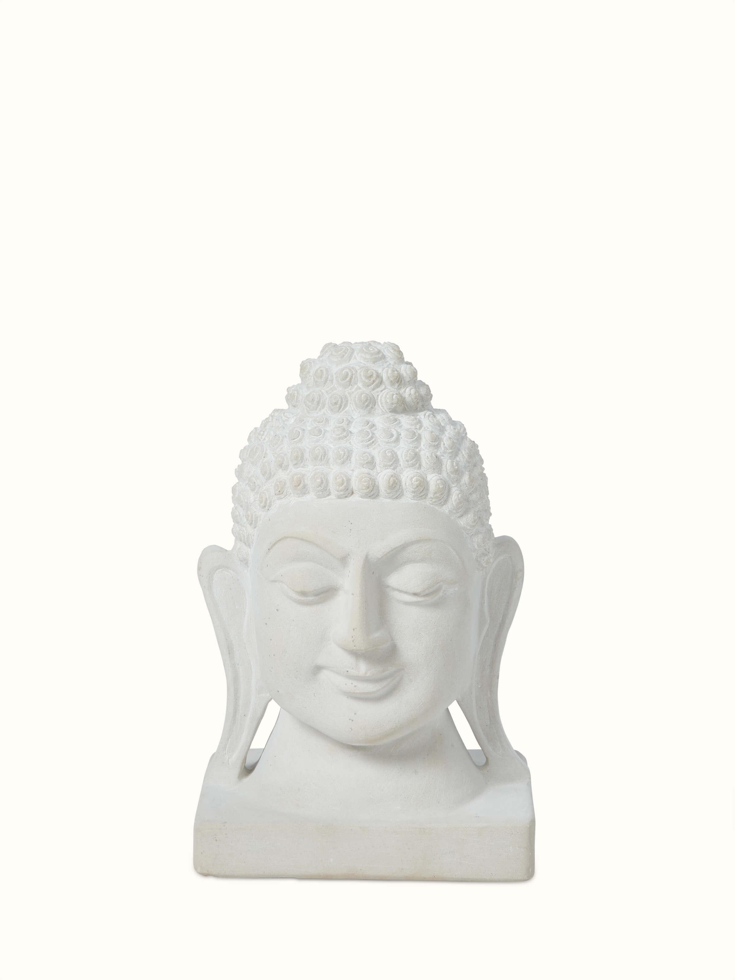 Front view of Tranquil Carved Stone Buddha Face Idol showcasing the craftsmanship and details