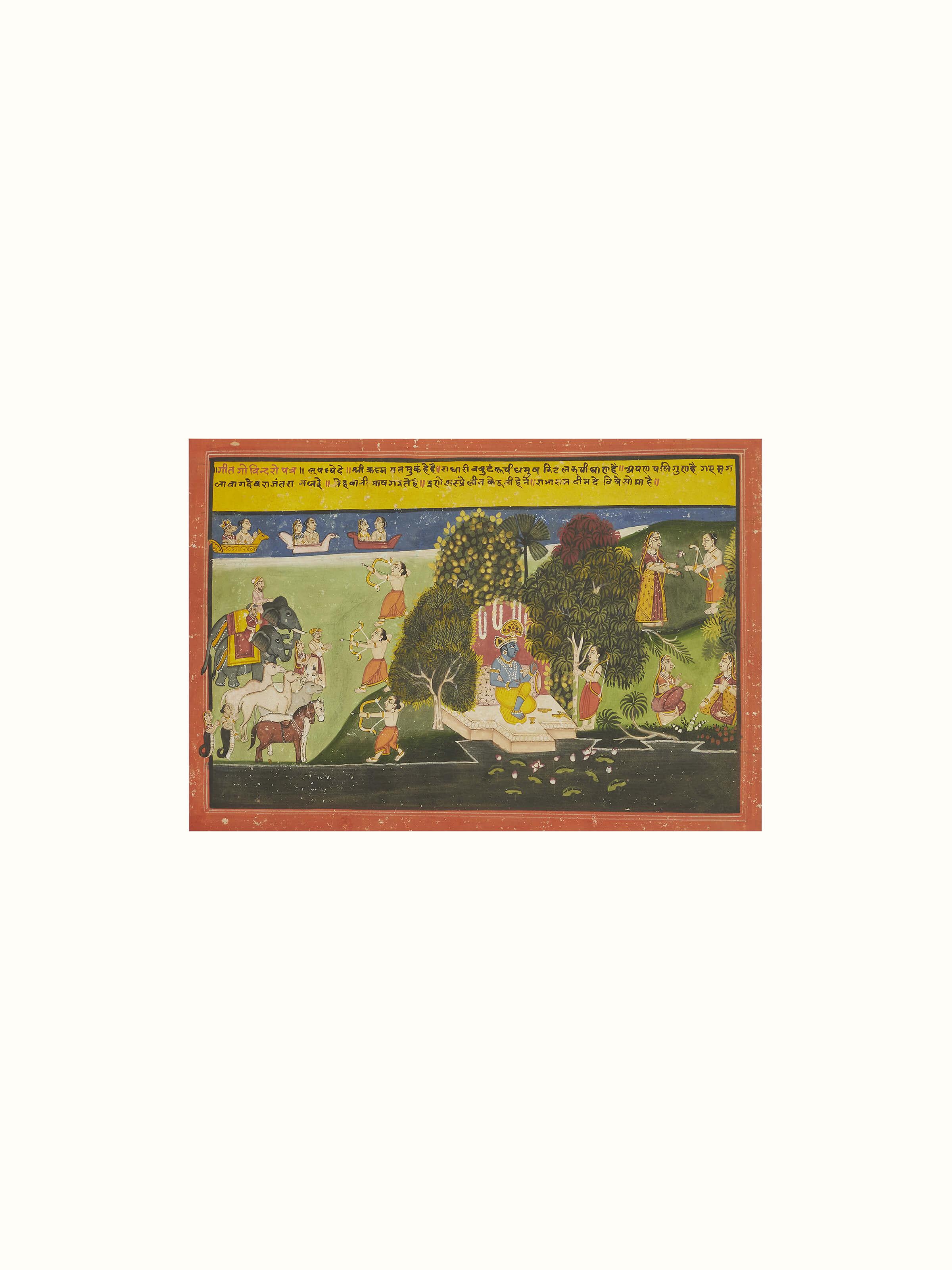 Close-up of Pichwai geet govind painting showcasing its artistic intricacy.
