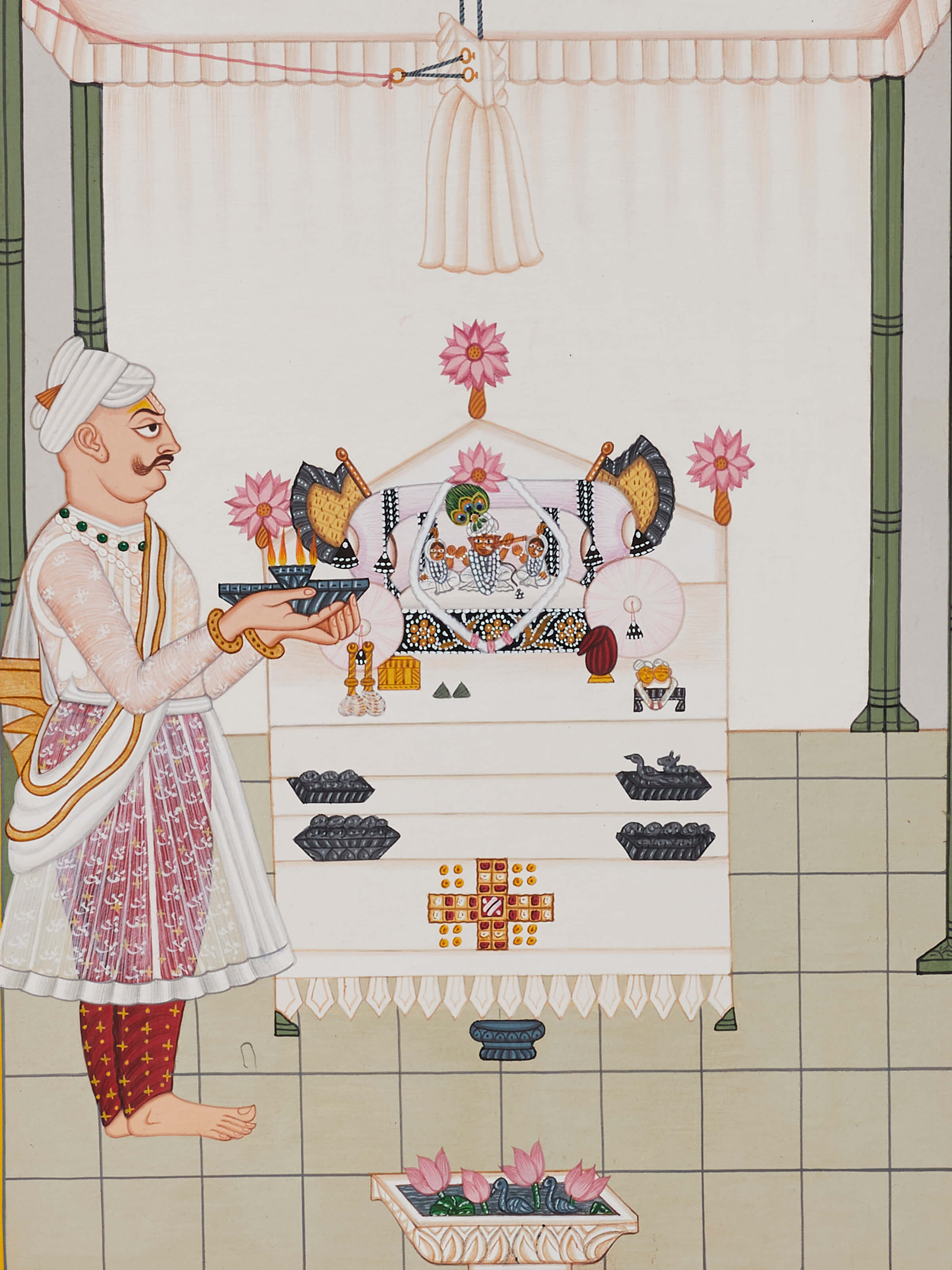 Detailed shot of Glorious Pichwai Gopashtami Painting highlighting the delicate brushwork and rich color palette.