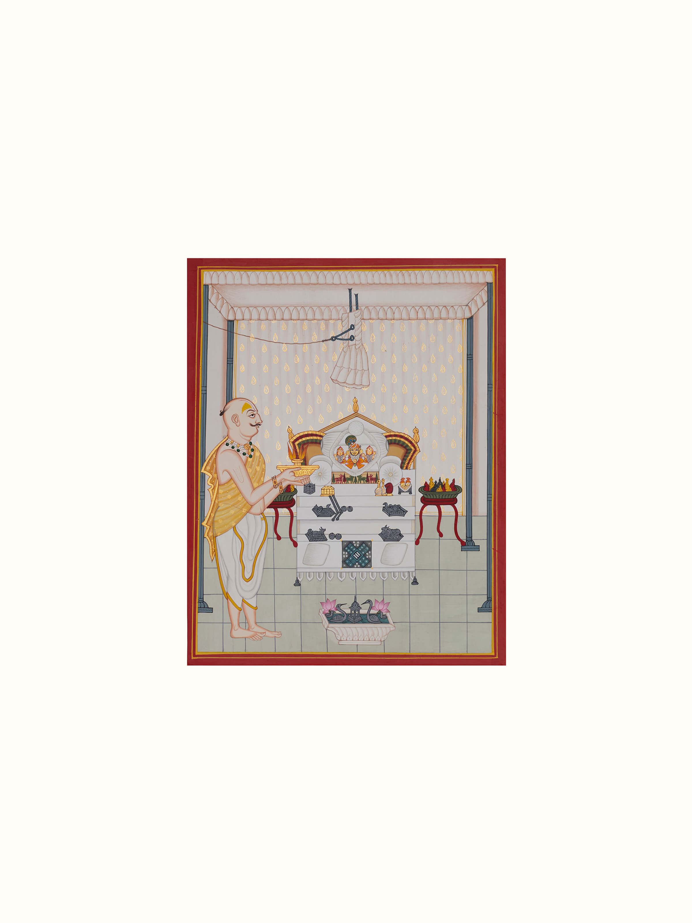 Angled view of Regal Pichwai Gopashtami painting, highlighting the intricate details and vibrant colors