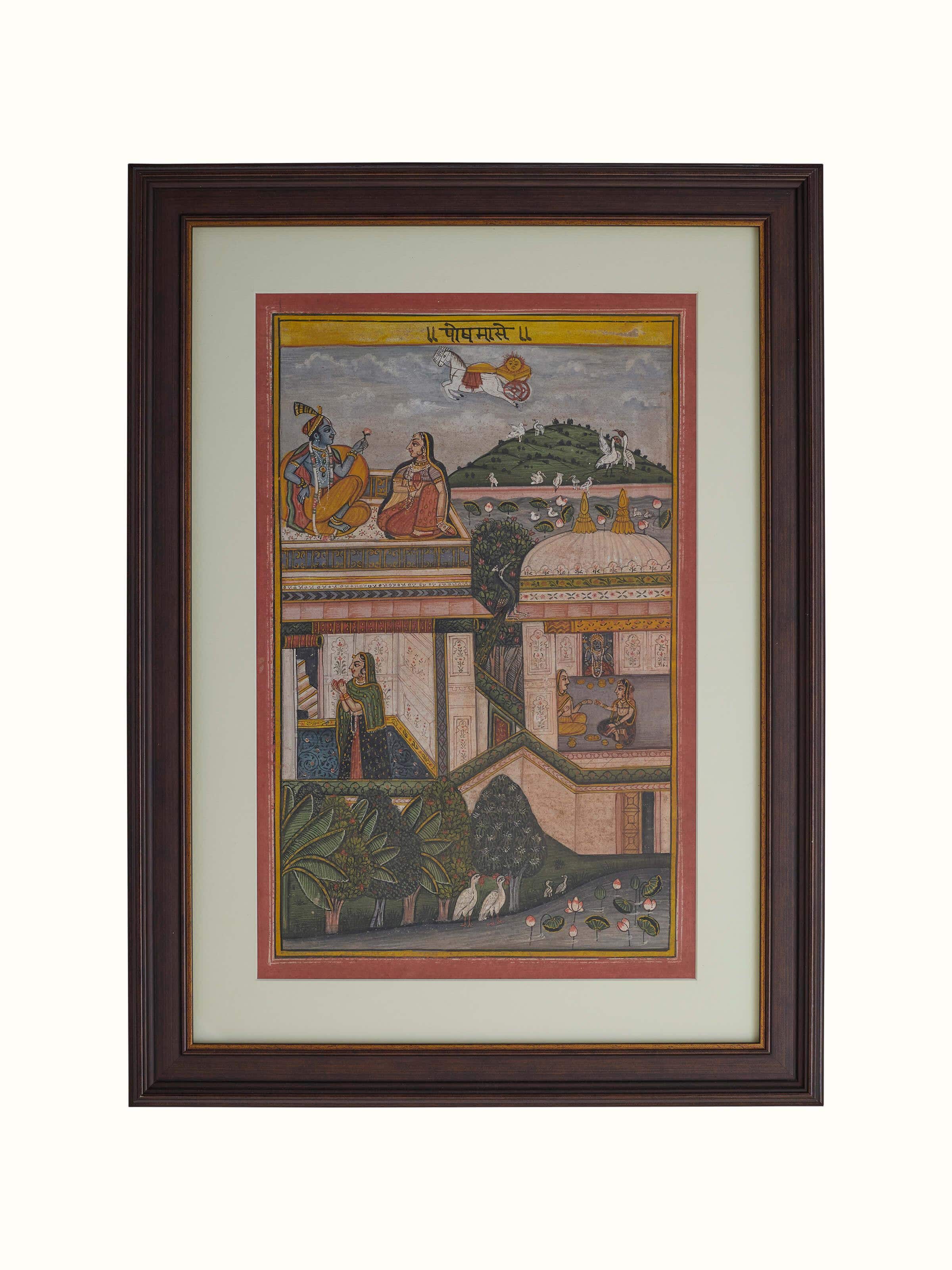 Front view of Pichwai Geet Govindam Painting set (12 pieces), showcasing detailed artwork and rich color palette.