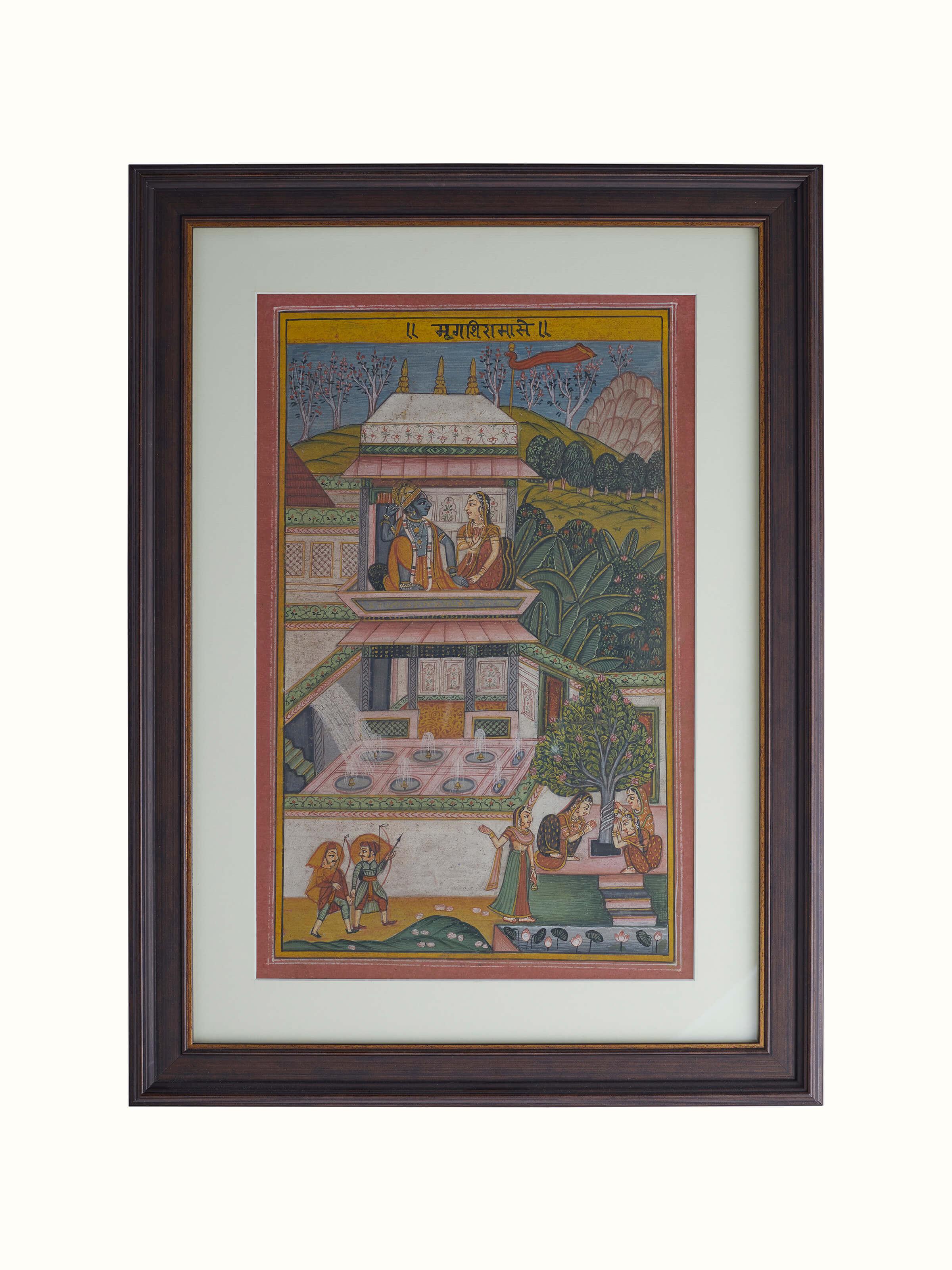 Close-up view of Pichwai Geet Govindam Painting set (12 pieces), emphasizing vibrant colors and intricate detailing.