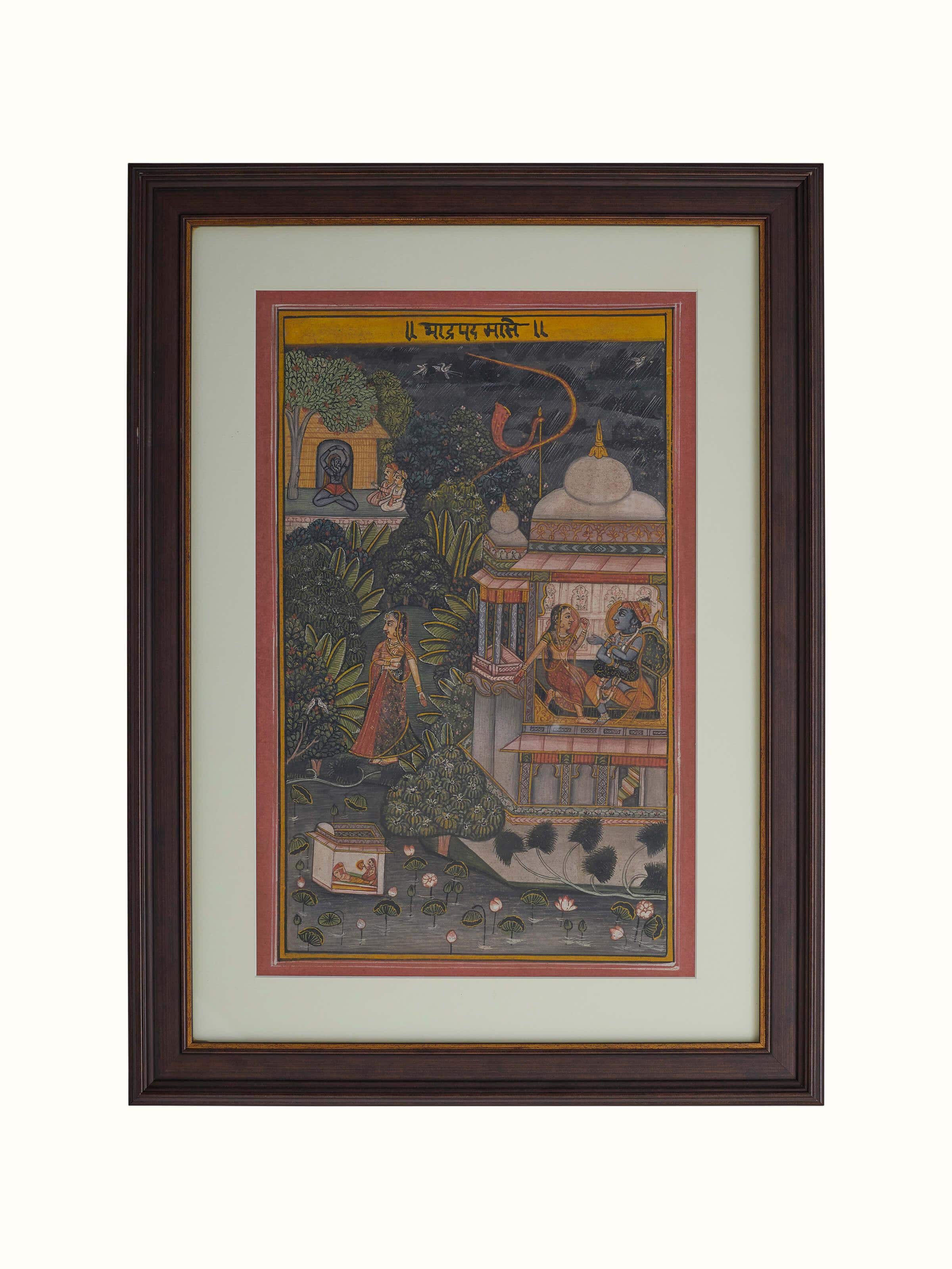 Front view of Pichwai Geet Govindam Painting set (12 pieces), emphasizing intricate detailing and vivid colors.