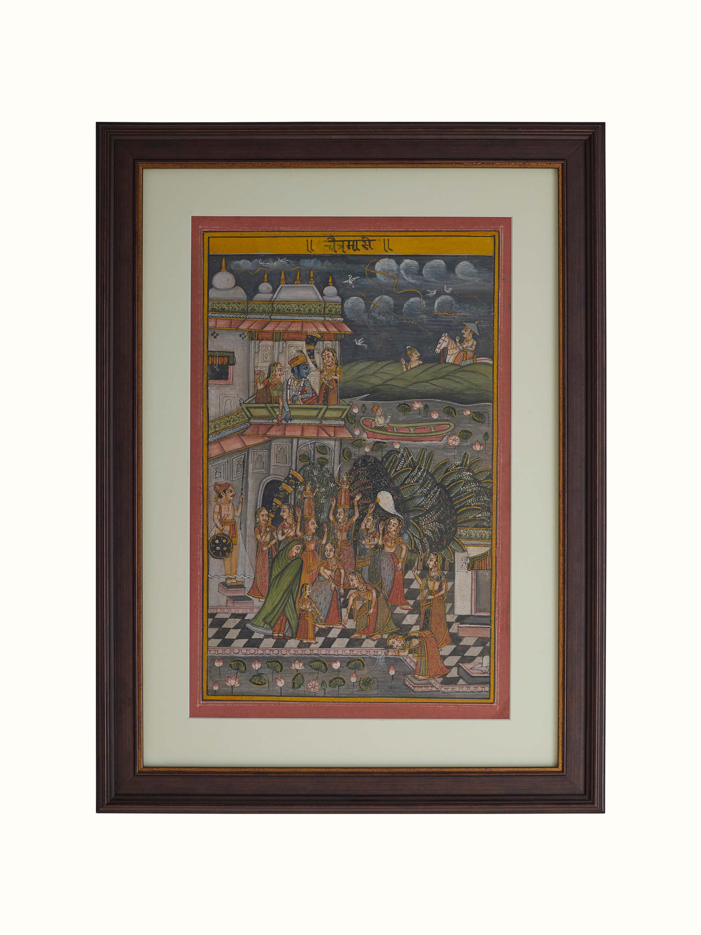 Front view of Pichwai Geet Govindam Painting set (12 pieces), showcasing divine designs and rich color hues.