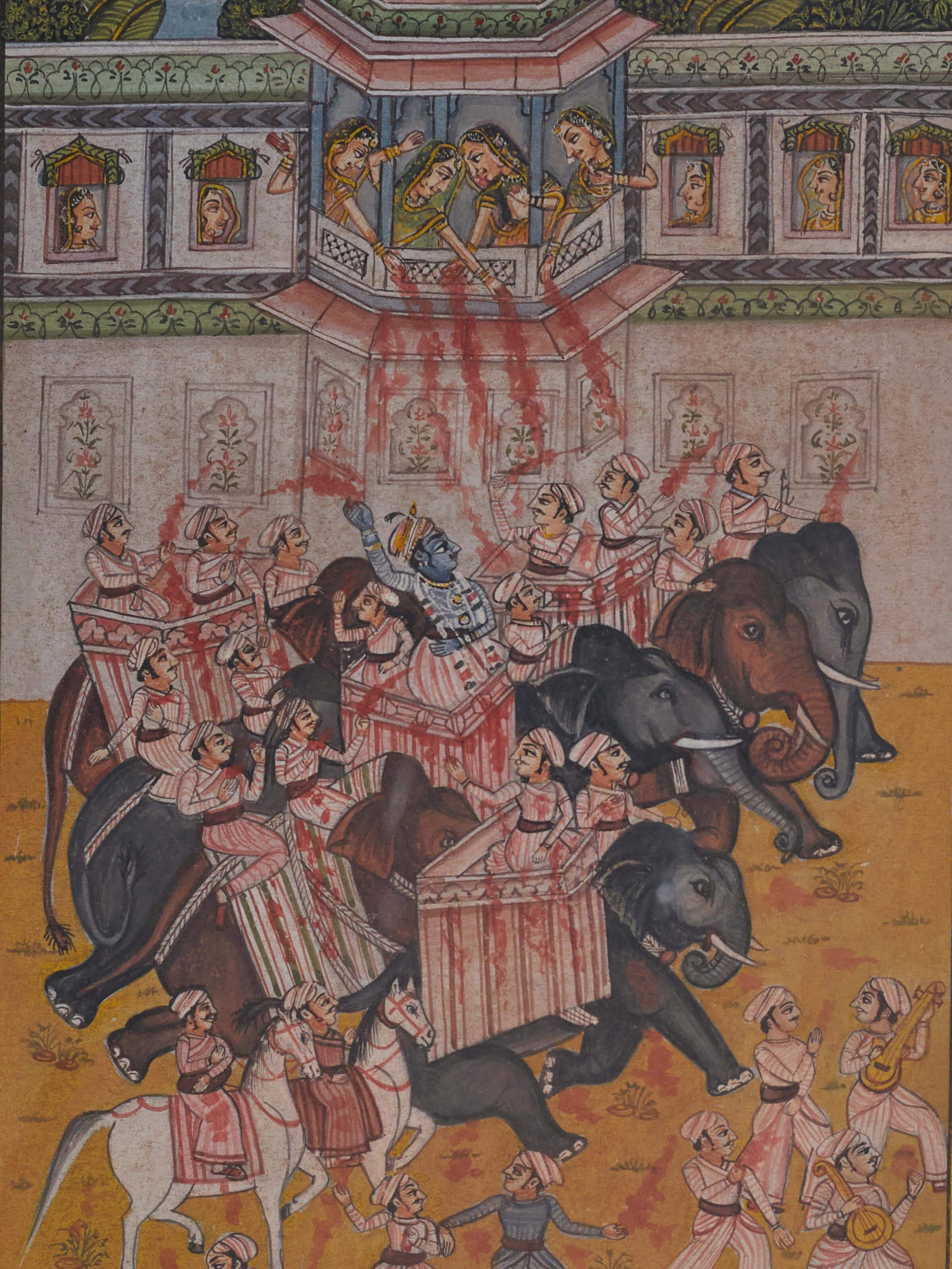 Detailed view of Pichwai Geet Govindam Painting set (12 pieces), highlighting the vibrant colors and spiritual themes.