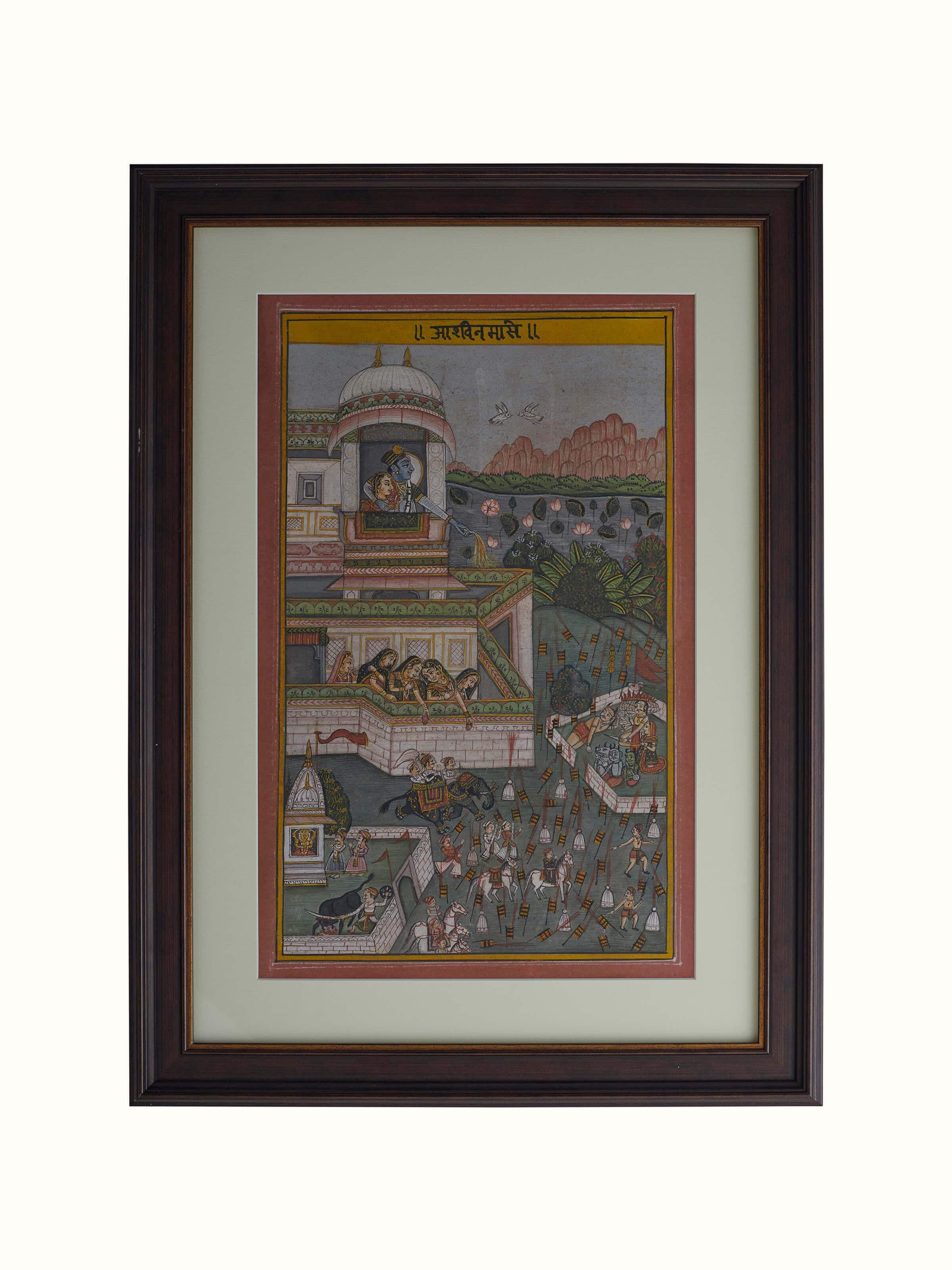 Front view of Pichwai Geet Govindam Painting set (12 pieces), focusing on the detailed artistry and vibrant patterns.