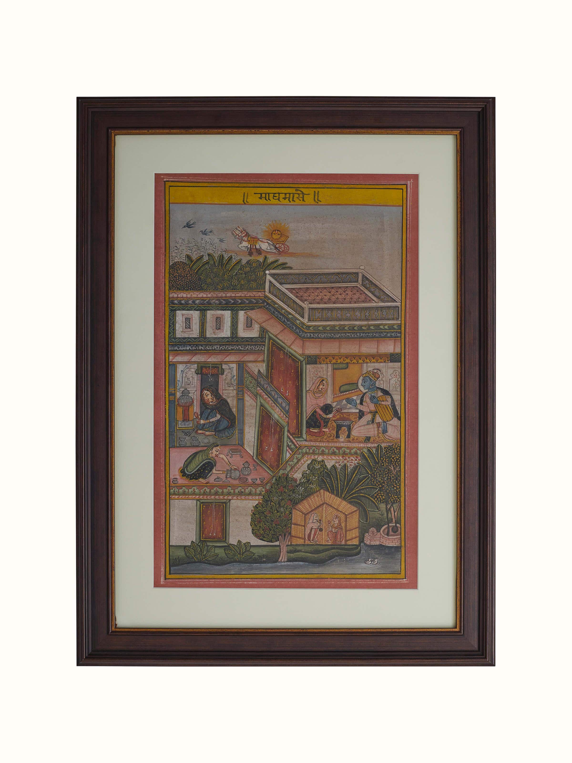 Front view of Pichwai Geet Govindam Painting set (12 pieces), showcasing spiritual themes and intricate details.