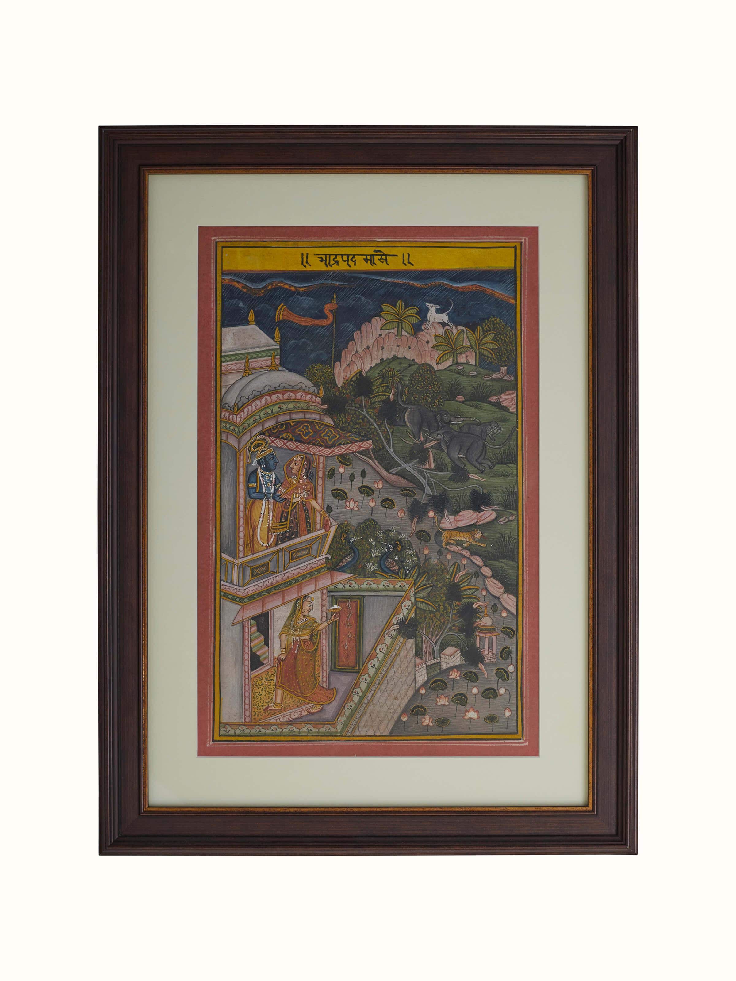 Close-up view of Pichwai Geet Govindam Painting set (12 pieces), focusing on intricate brushwork and fine details.