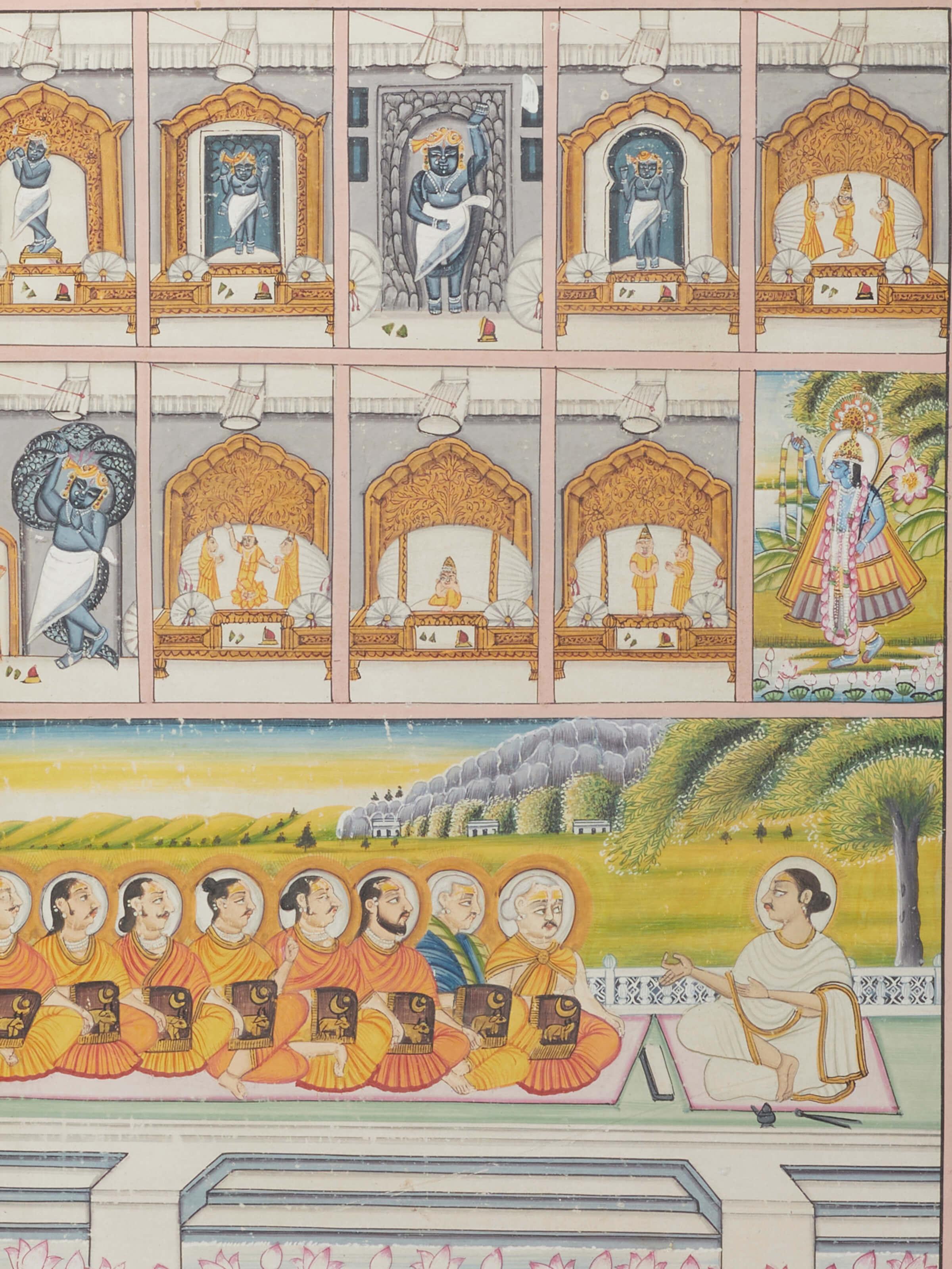 Detailed view of Jai Pichwai Shreenathji painting highlighting the intricate details and rich textures