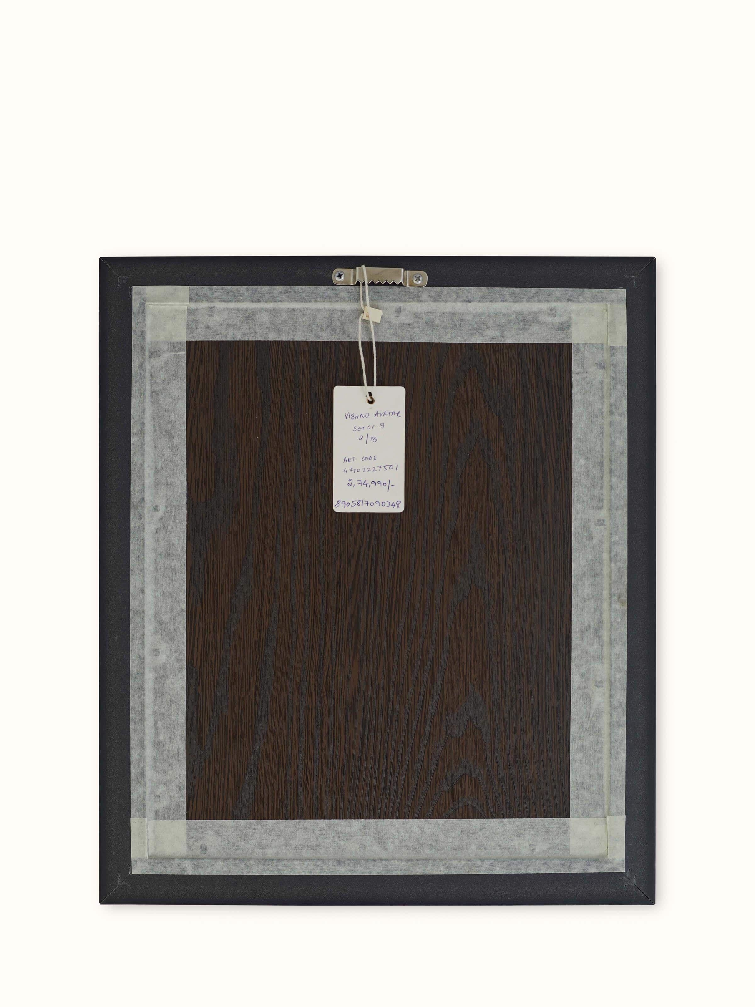 Back view of Pichwai Vishnu Avatar Painting illustrating the detailed patterns and flowing elements behind Lord Vishnu