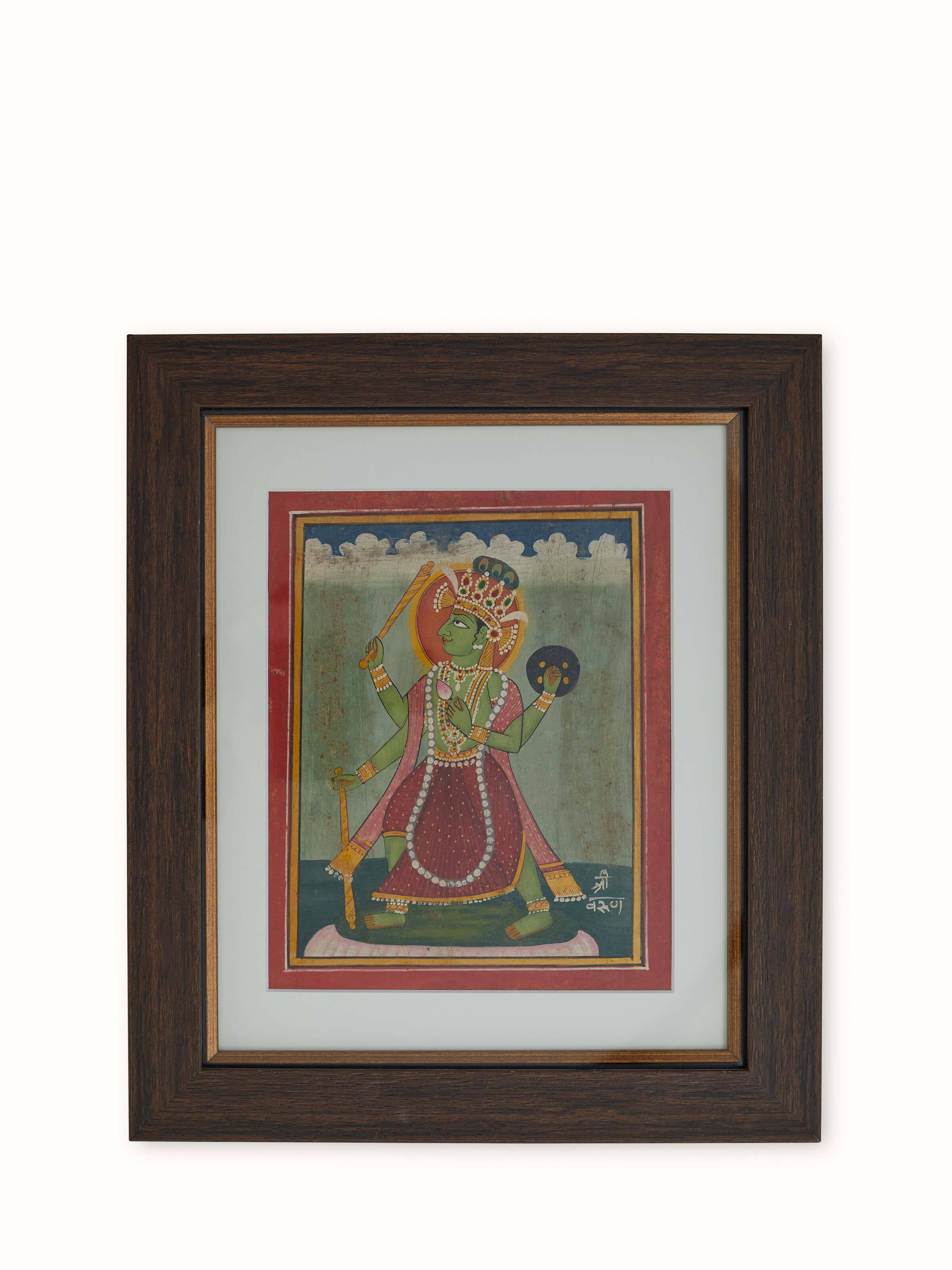 Close-up of Pichwai Vishnu Avatar Painting showcasing the intricate facial expressions and fine details of Lord Vishnu