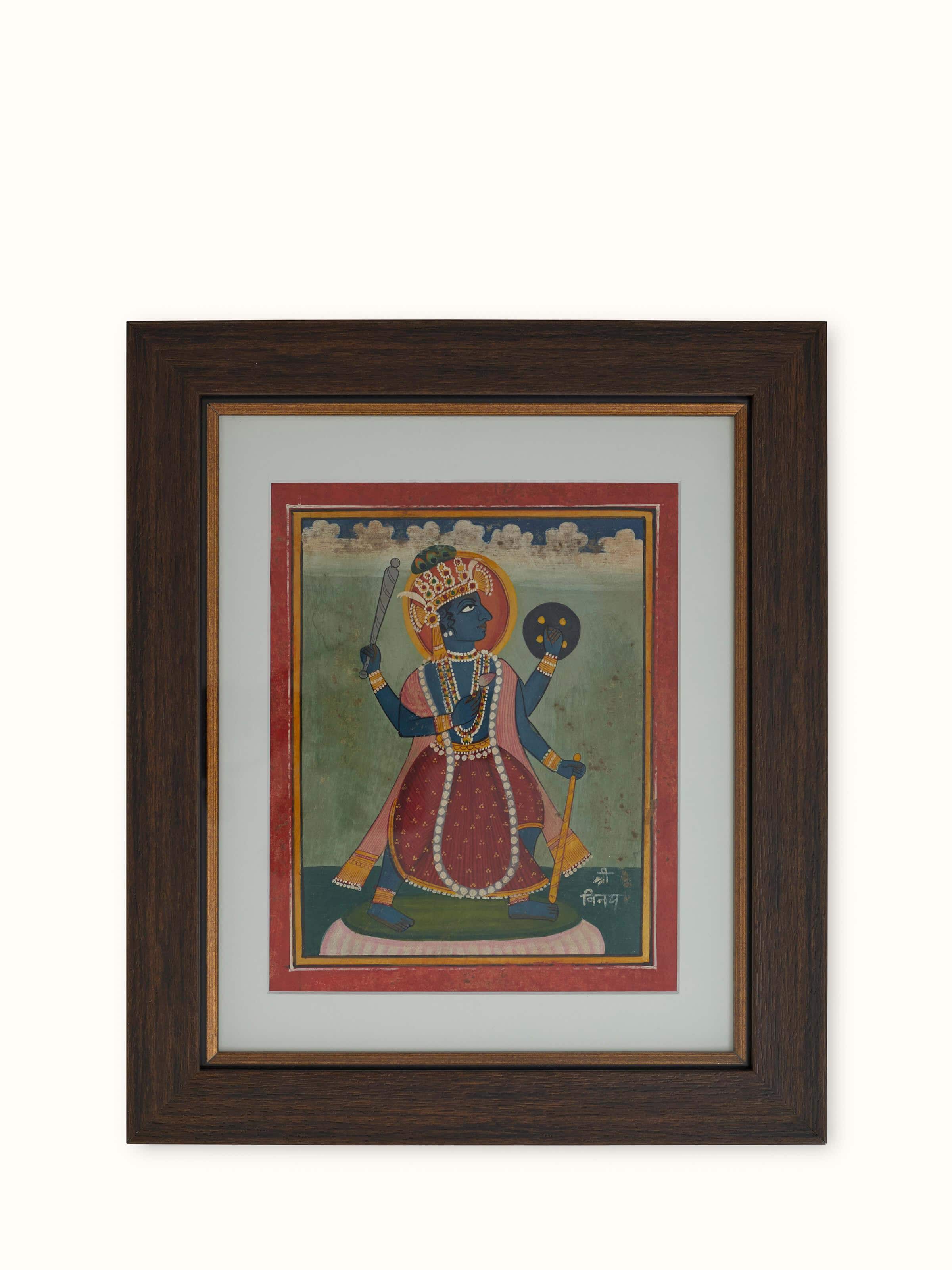 Back view of Pichwai Vishnu Avatar Painting illustrating the flowing robes and intricate patterns surrounding Lord Vishnu