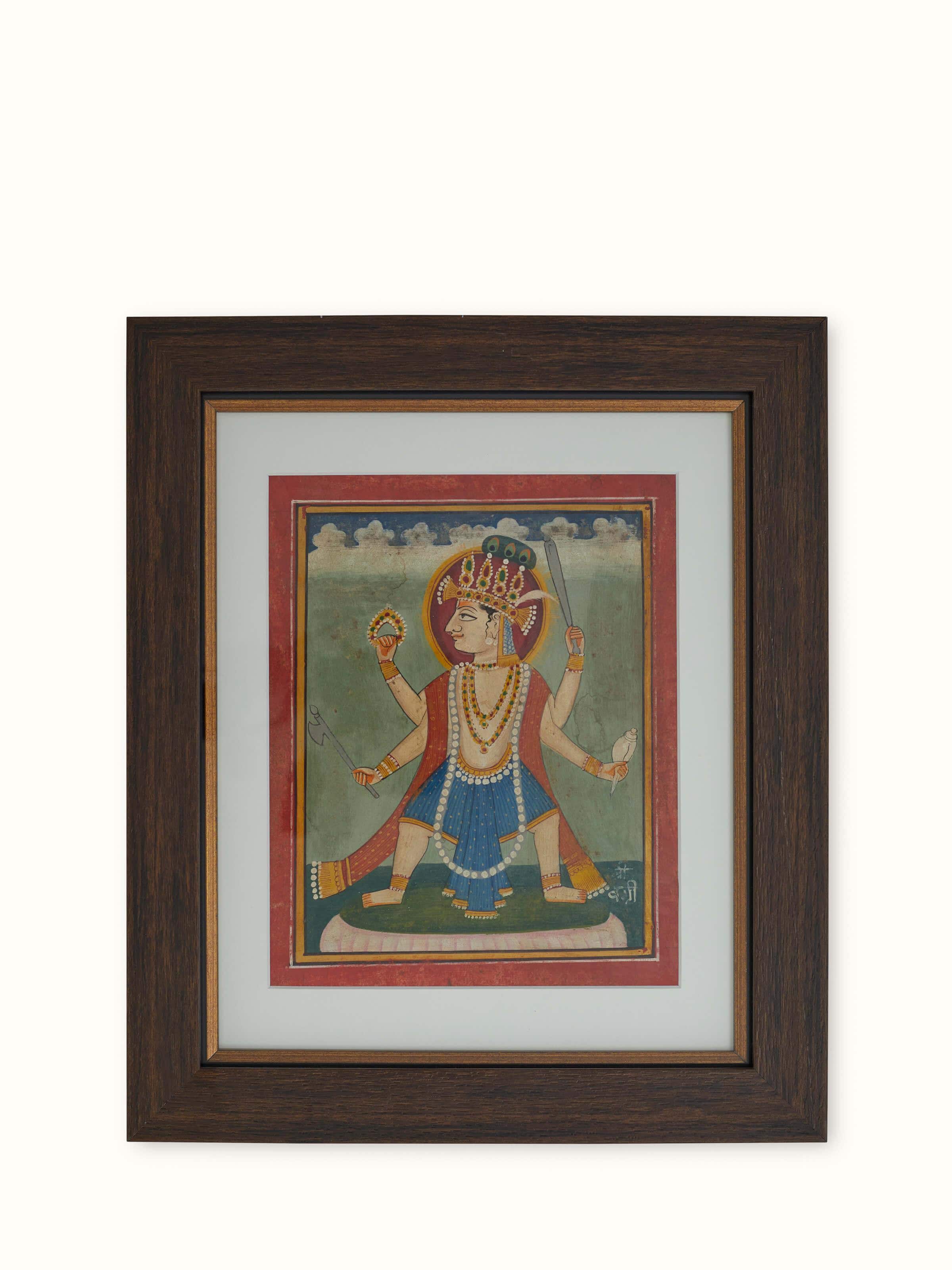 Front view of Pichwai Vishnu Avatar Painting capturing the divine aura of Lord Vishnu with detailed background elements