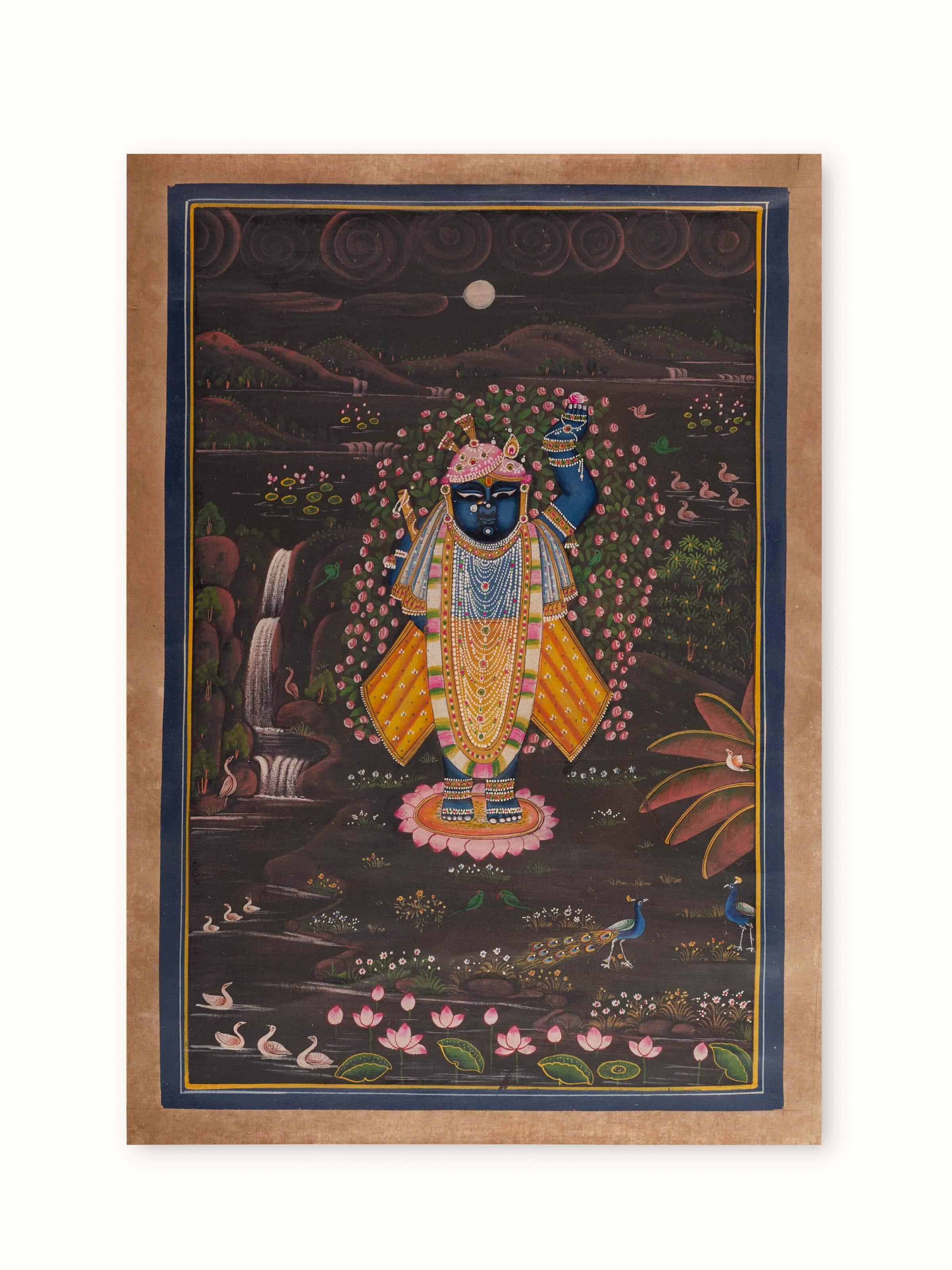 Front view of Pichwai Sharat Poornima painting with intricate traditional details and vibrant colors.