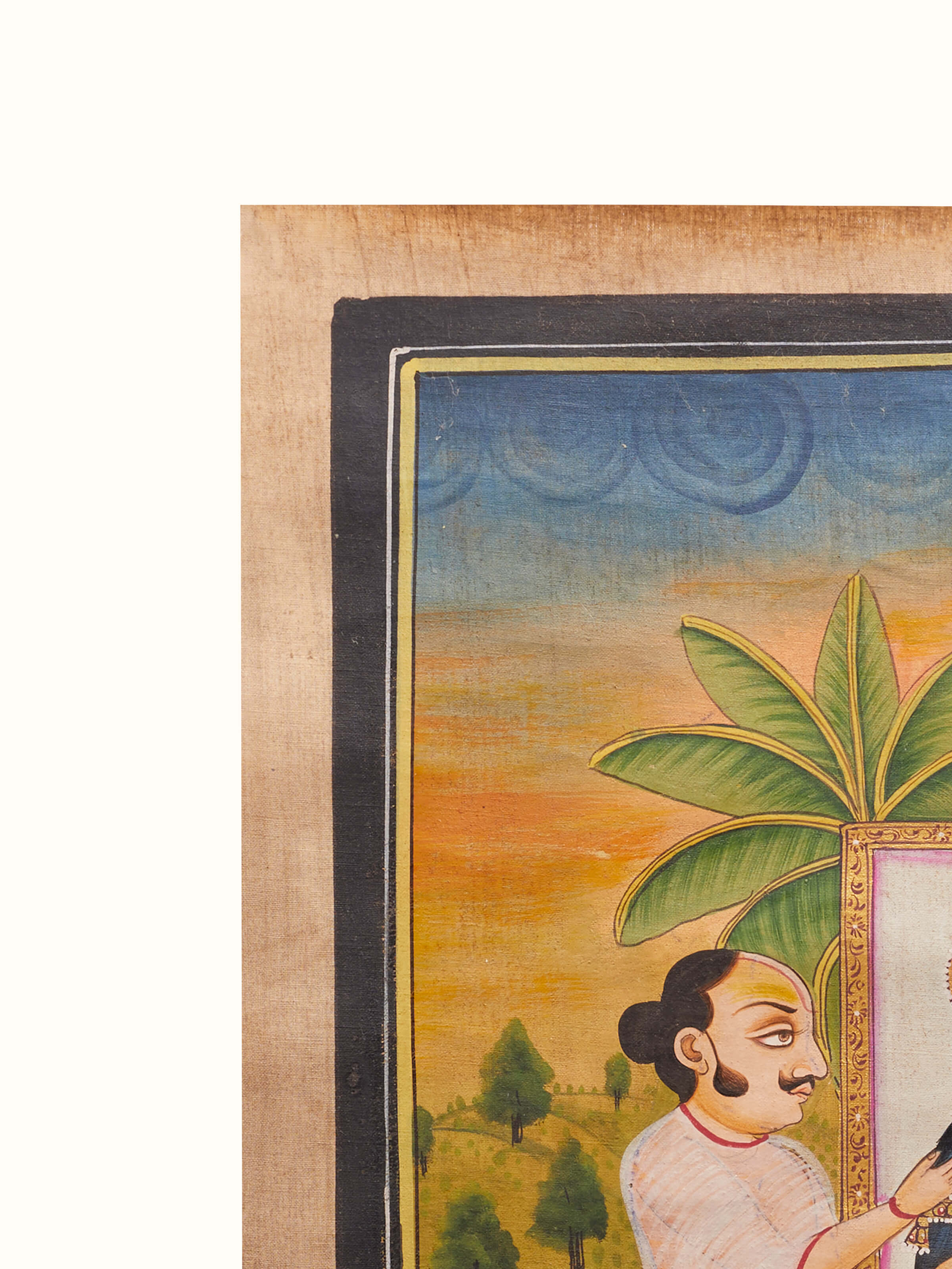 Close-up detail of Pichwai Sharat Poornima Pujari Painting focusing on the intricate details and craftsmanship.