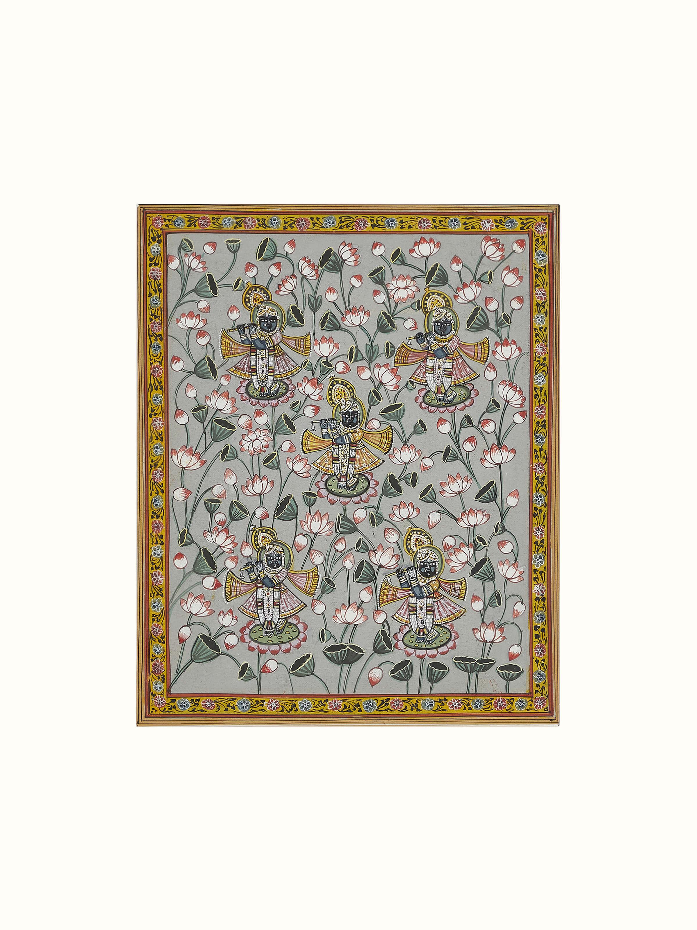 Detailed view of Pichwai Shilp Jal Vihar Painting focusing on traditional elements.