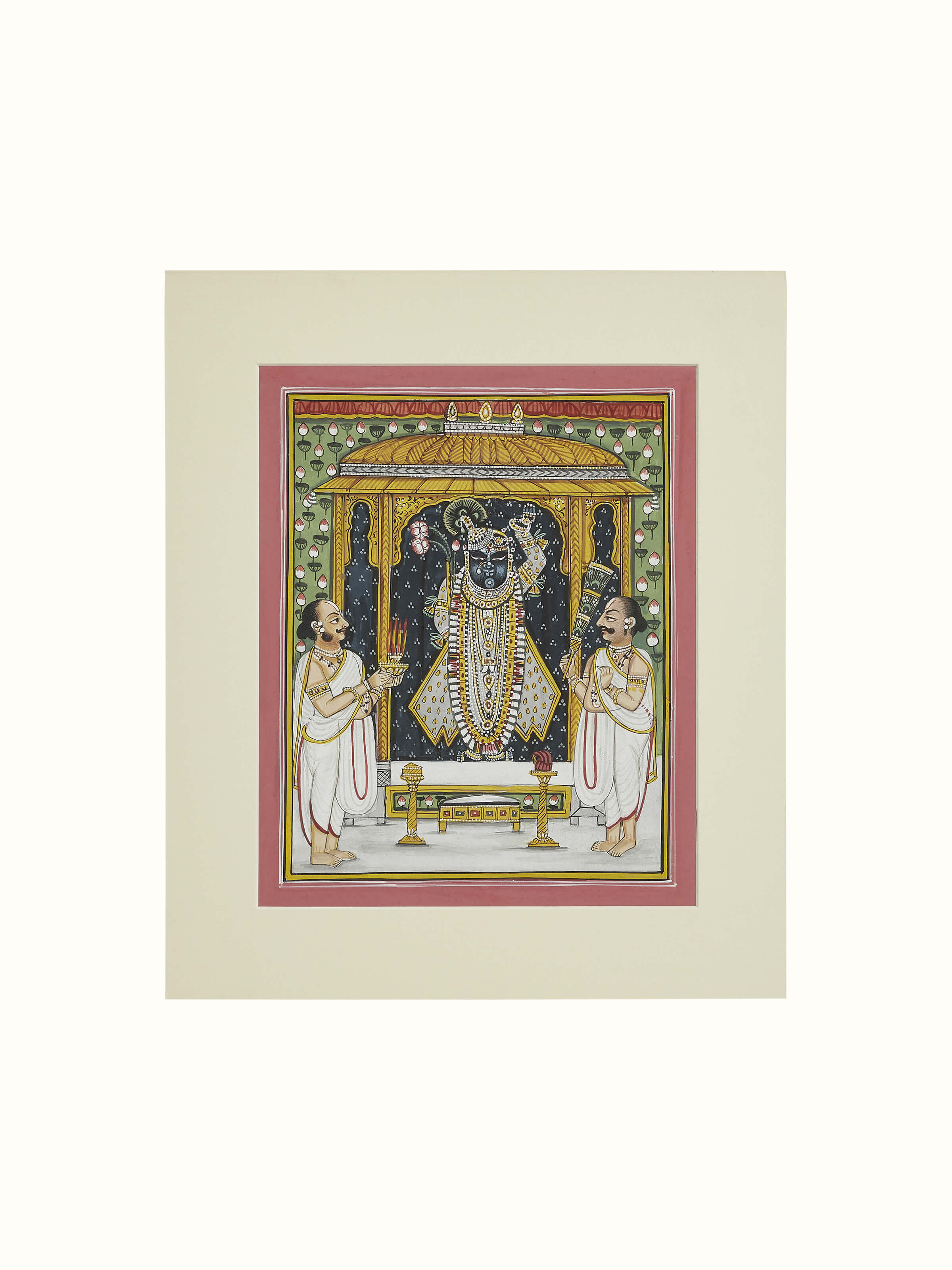 Front view of Pichwai Jharokha & Daan Leela Painting, showcasing the vibrant colors and detailed artwork