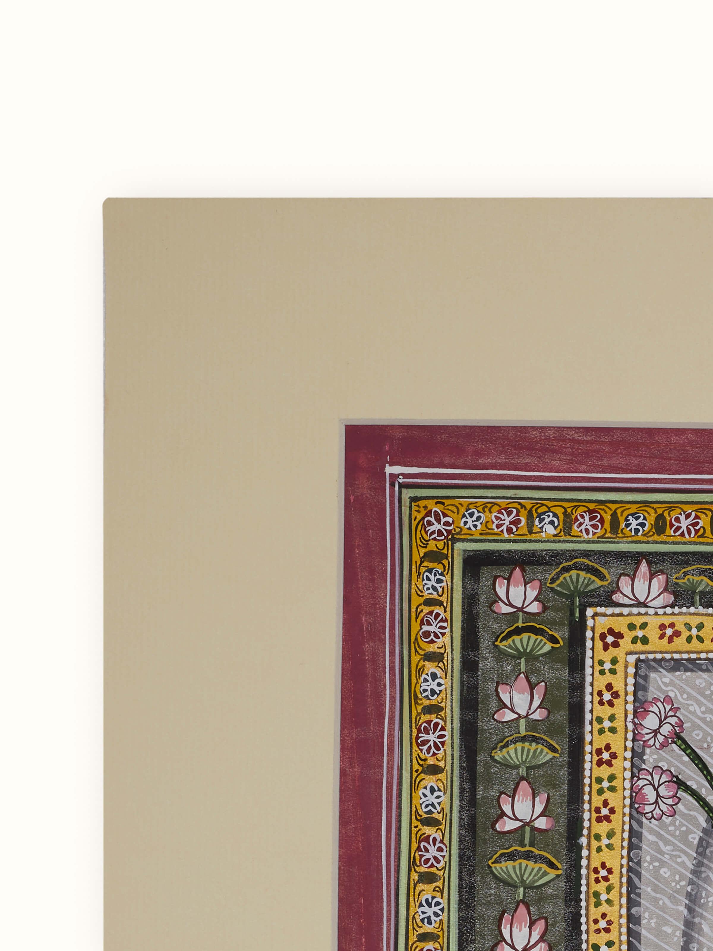 Detailed view of Pichwai Pristine Shreenathji Painting focusing on colors.