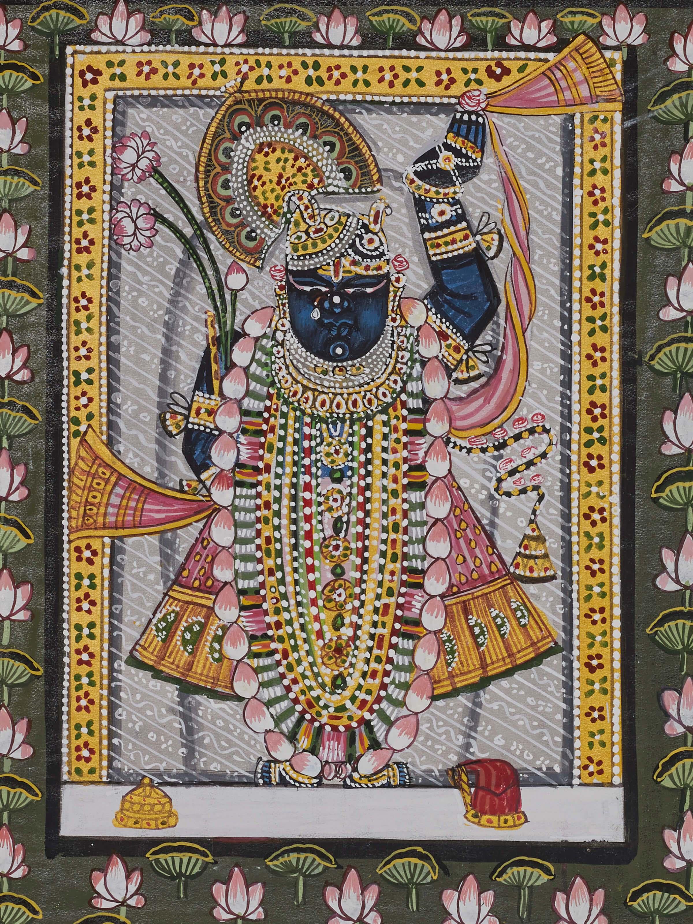 Side view of Pichwai Pristine Shreenathji Painting showing artwork dimensions.
