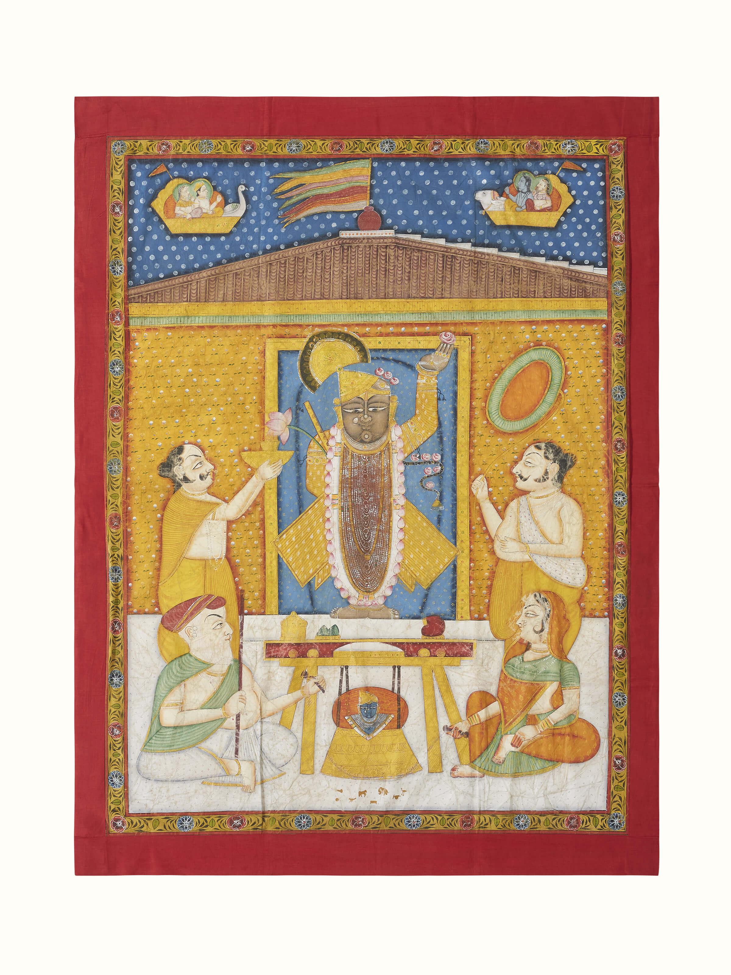 Front view of Pichwai divine gau painting, featuring vibrant colors and traditional divine imagery.