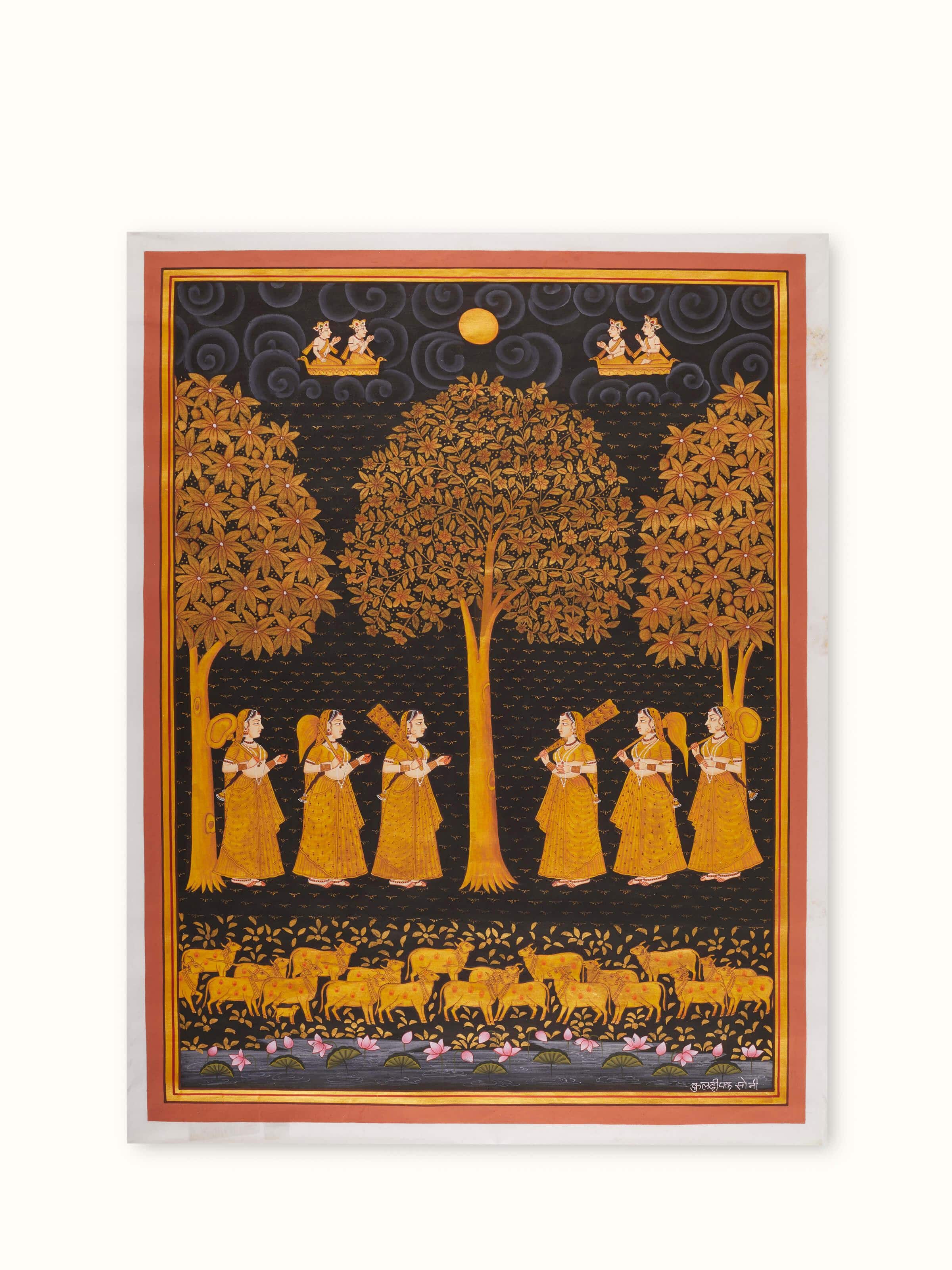 Front view of Pichwai Tree & Gopis Painting showcasing the detailed artwork and traditional elements.