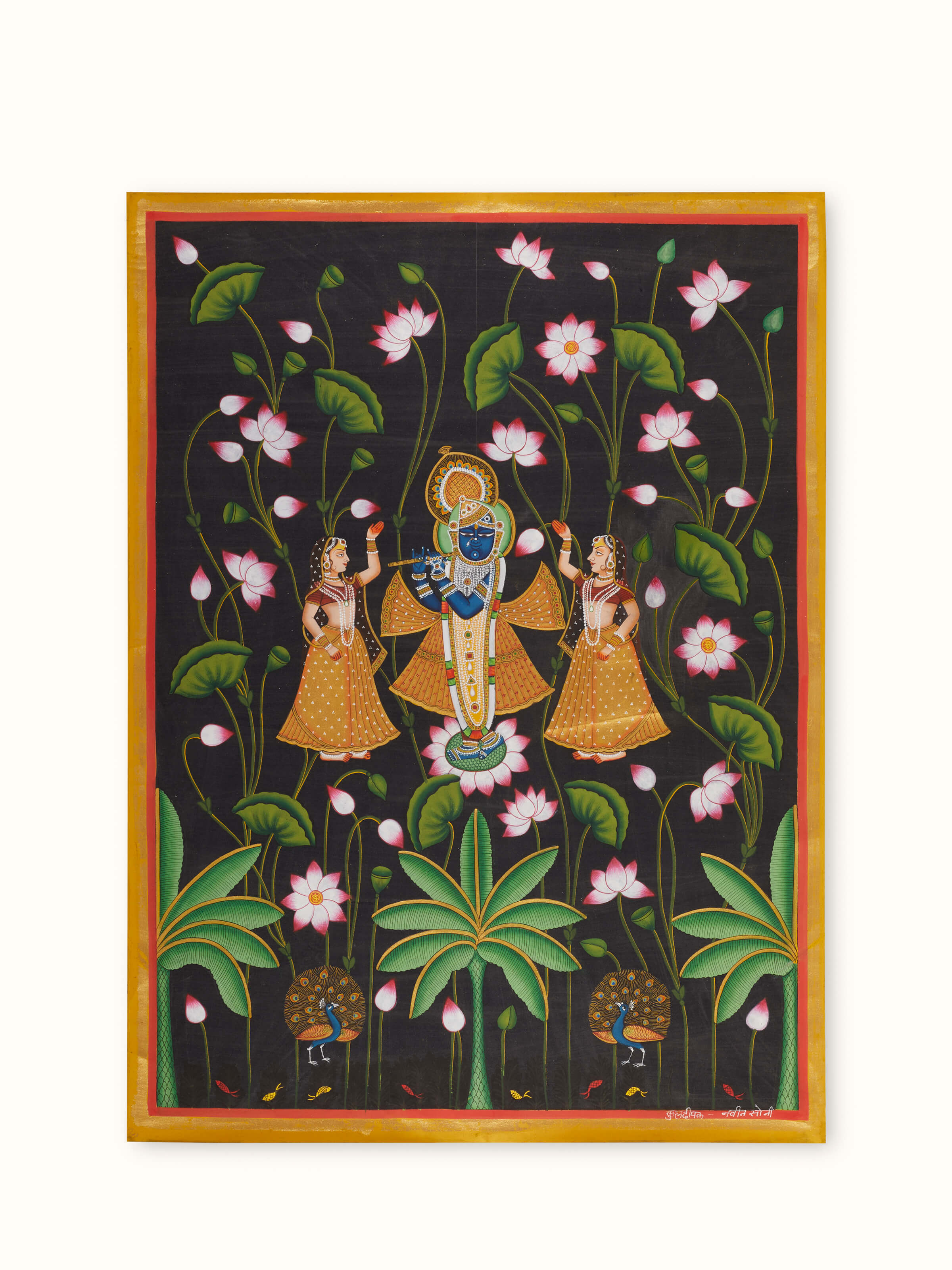 Front view of Pichwai Shreenathji in jungle painting