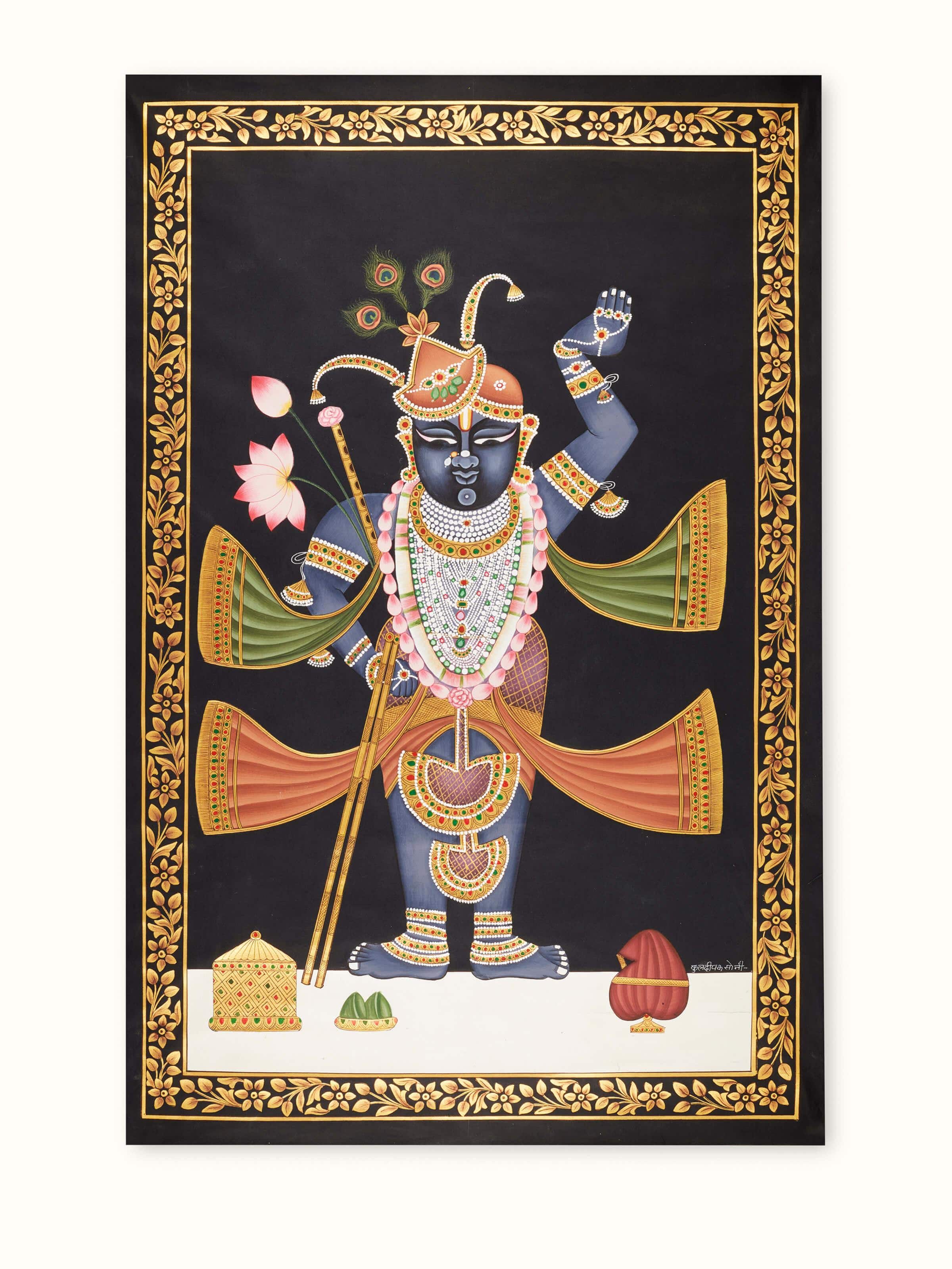 Front view of Pichwai Shreenathji's Portrait Painting, highlighting the vibrant colors and traditional artwork