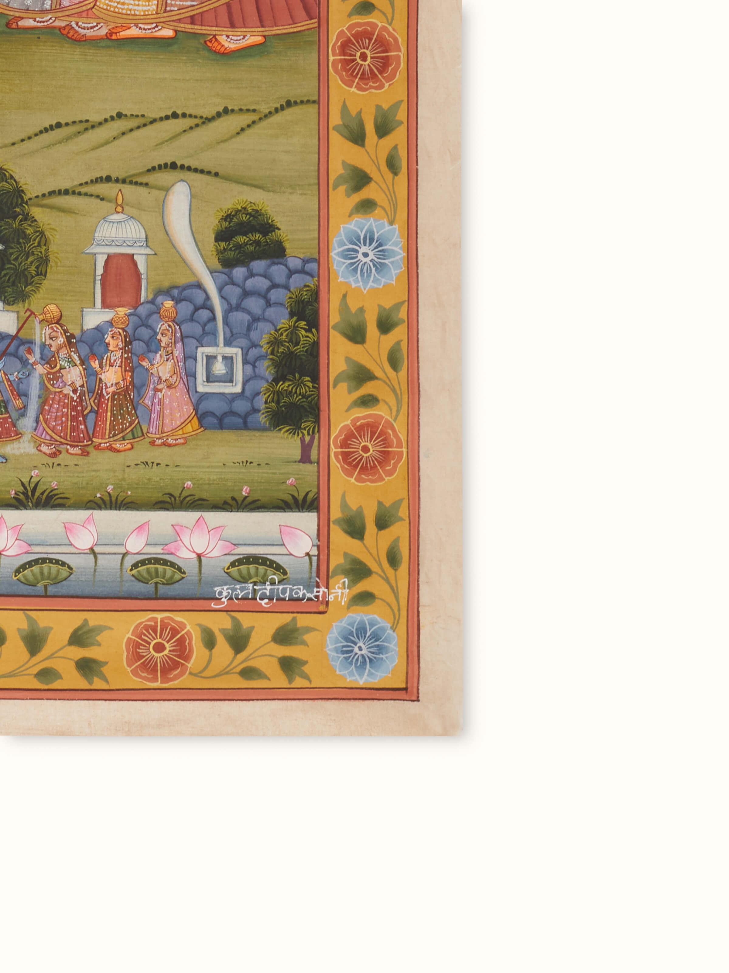 Alternate view of Pichwai Radiant Sharat Poornima Painting showing the overall composition and vibrant patterns.