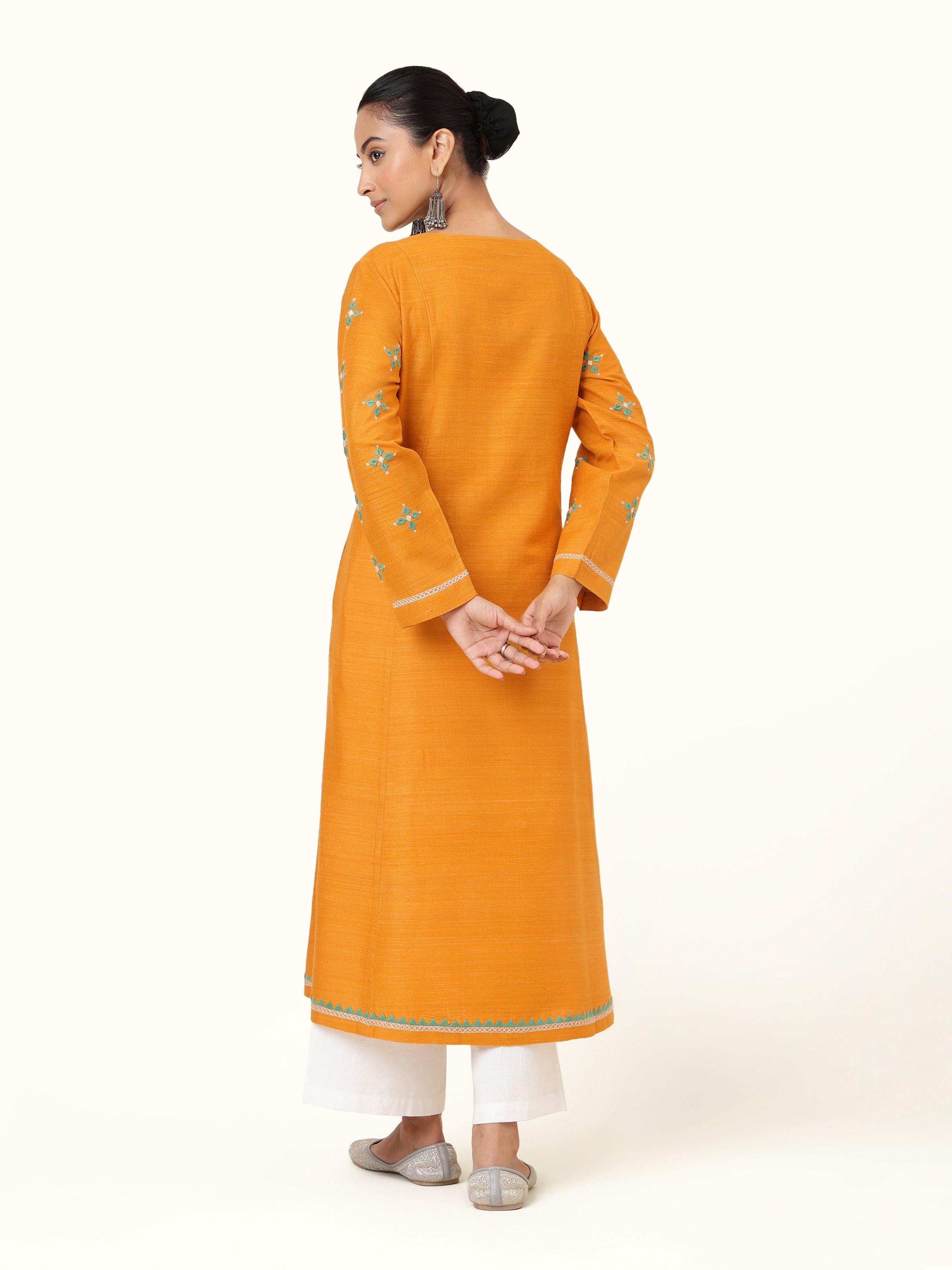 Mustard Silk Desert Embroidered A-Line Kurta