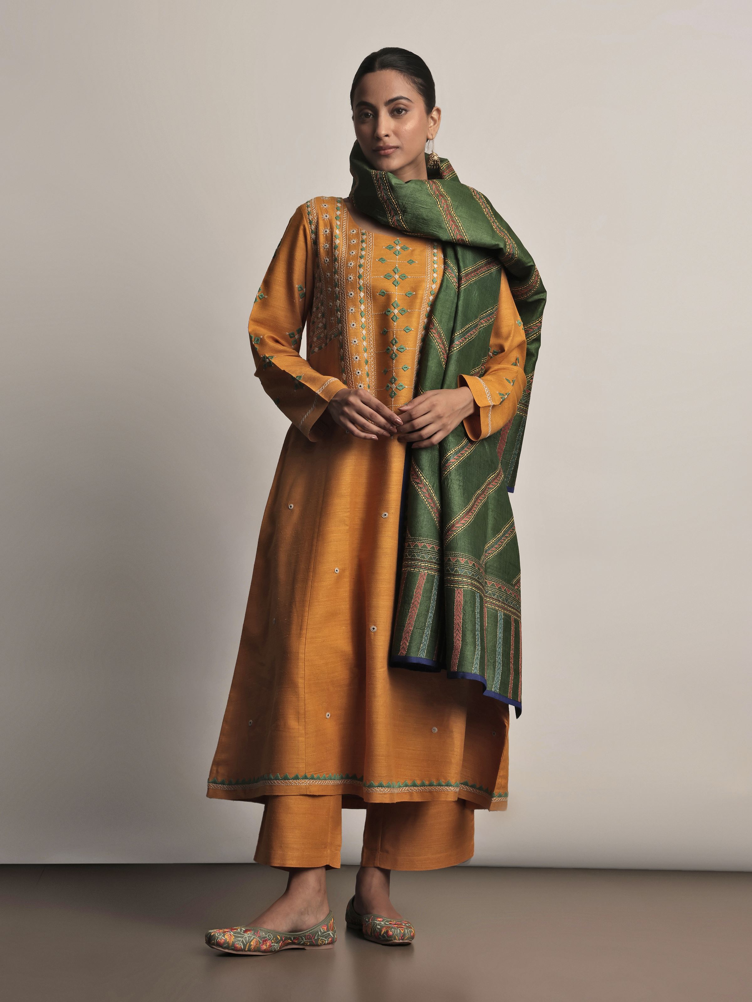 Mustard Matka Silk Palazzos