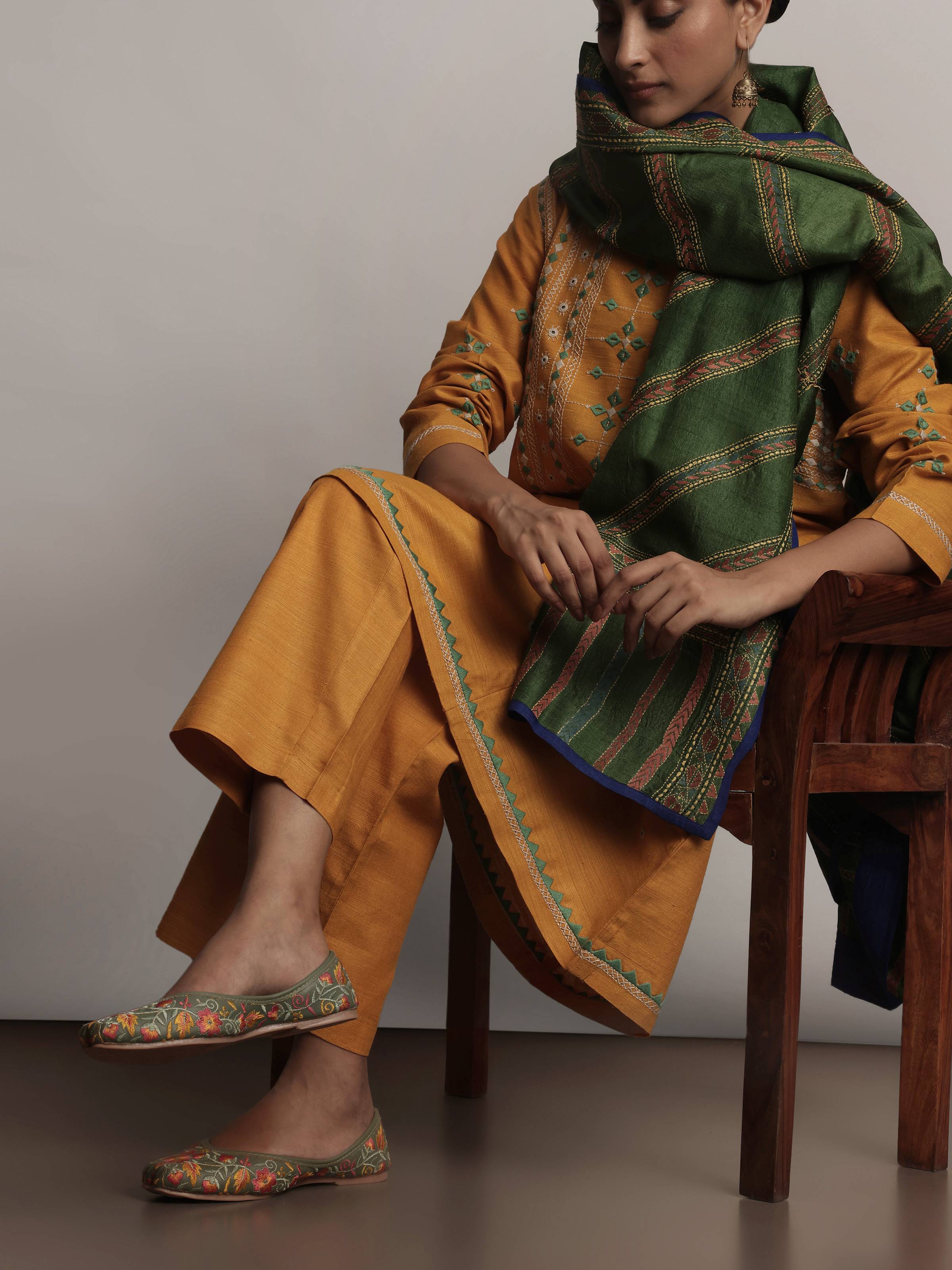 Mustard Matka Silk Palazzos