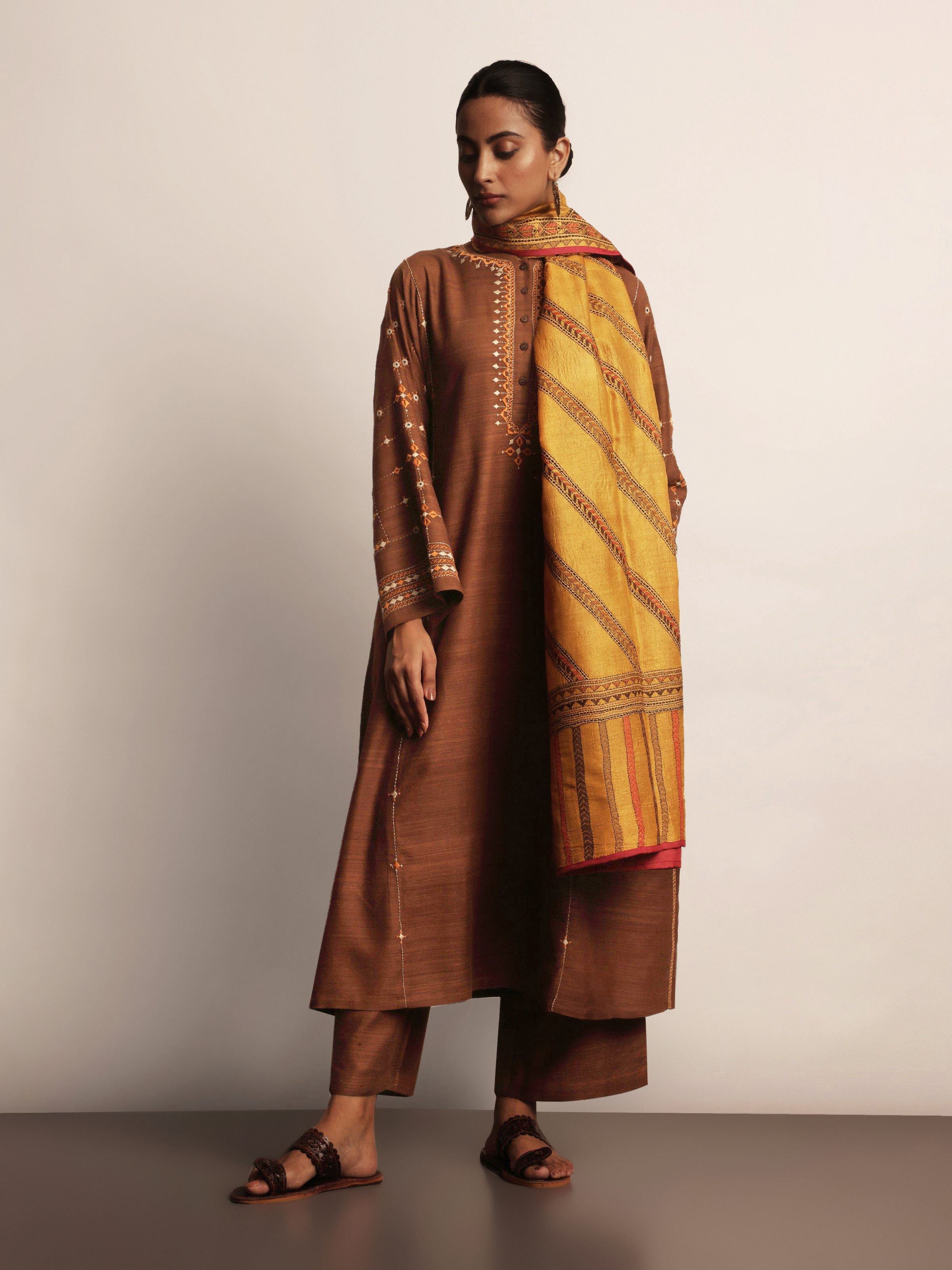 Brown Matka Silk Palazzos