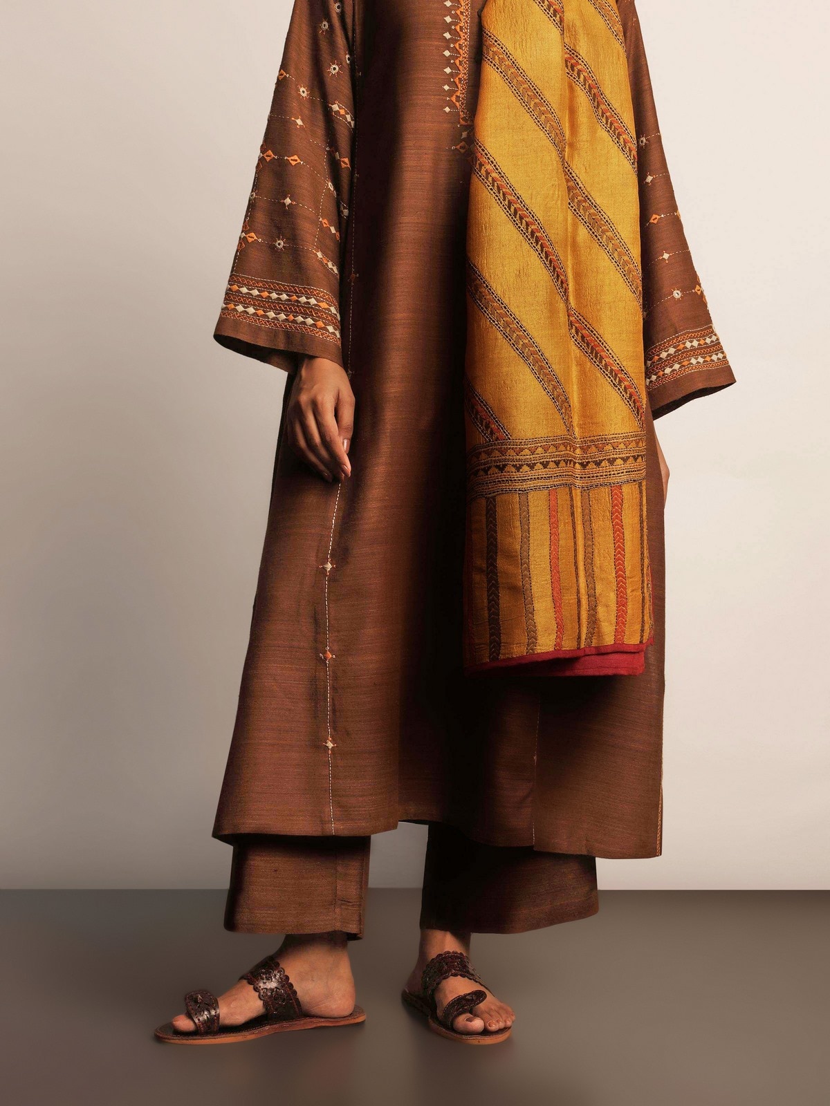 Brown Matka Silk Palazzos