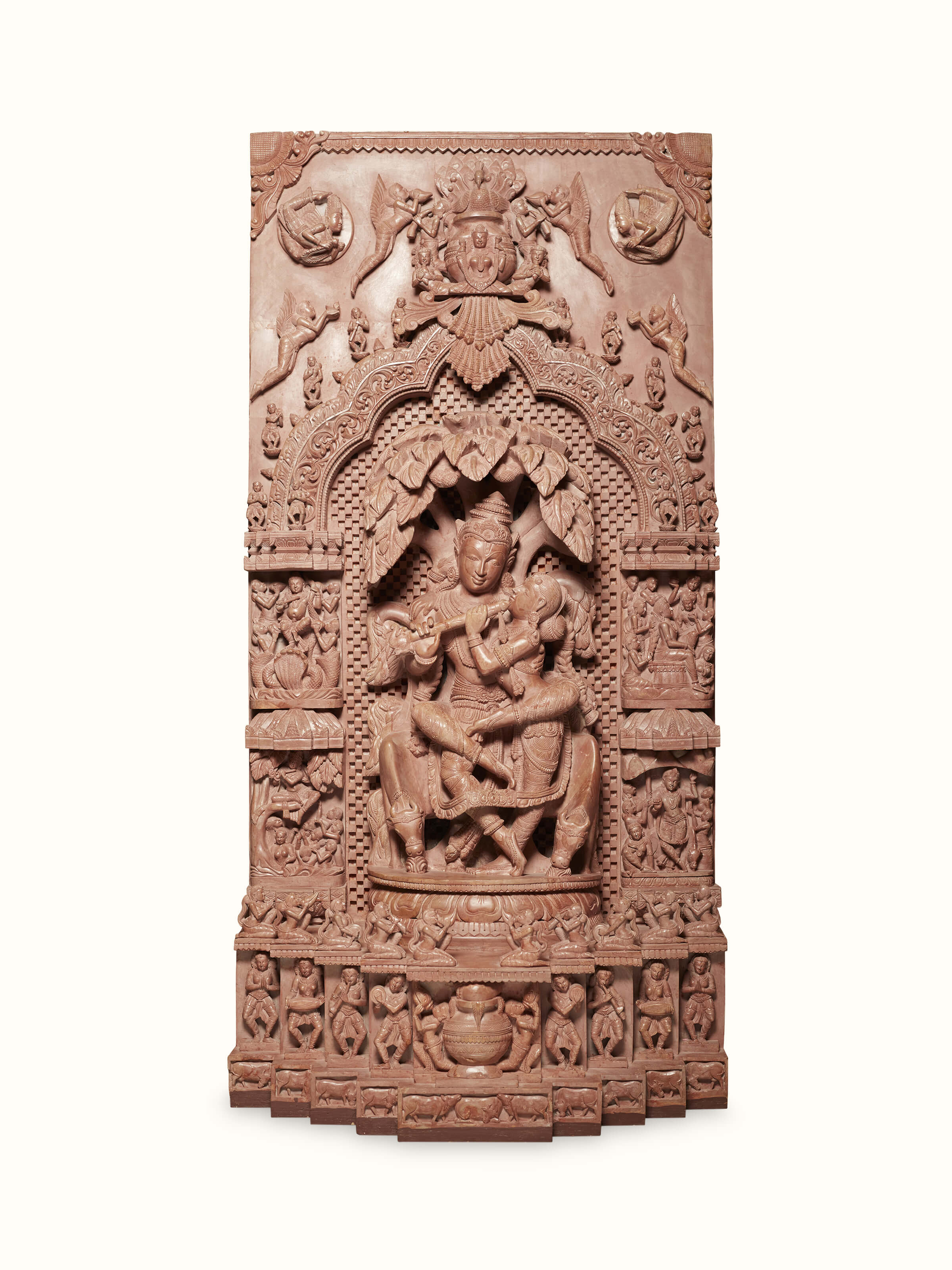 Front view of Carved Stone Dancing Radha & Krishna Idol highlighting the craftsmanship and design.