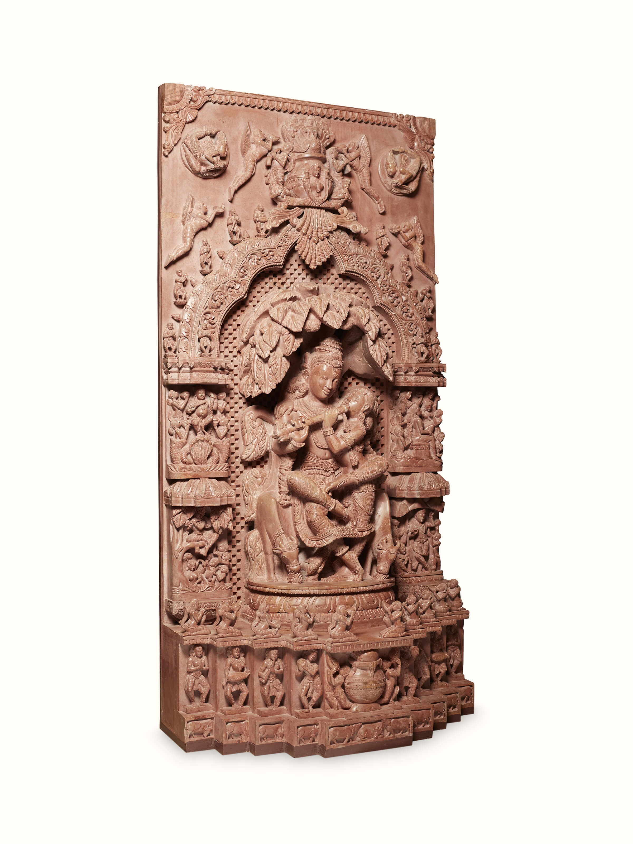 Detail view of Carved Stone Dancing Radha & Krishna Idol focusing on the intricate design and texture.