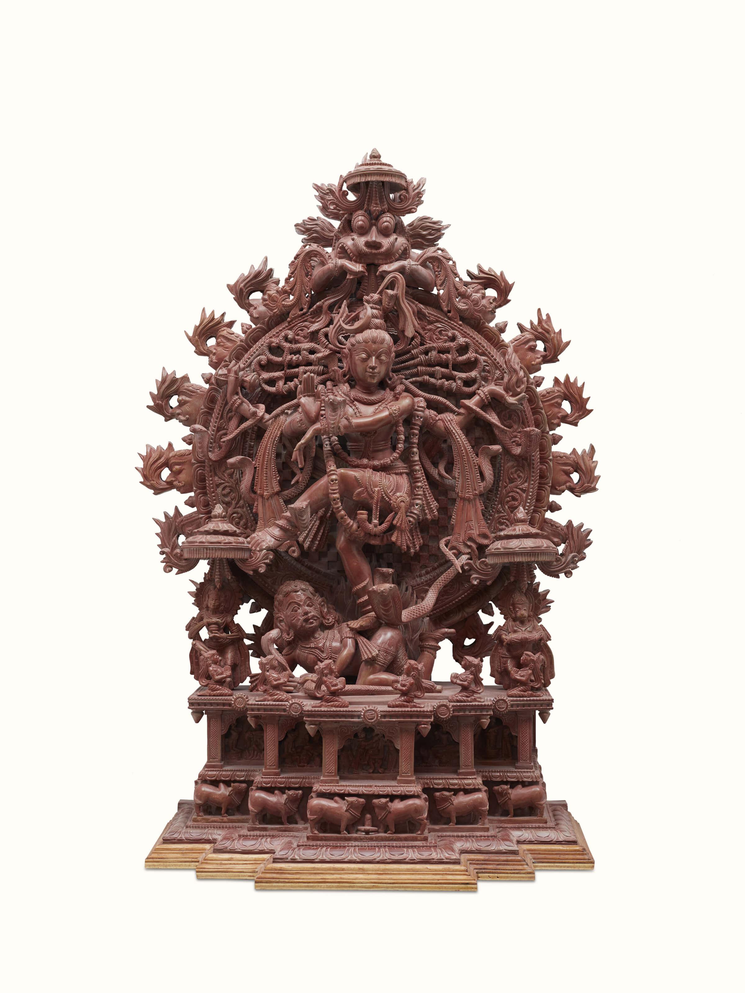 Front view of Carved stone Natraj idol performing tandav dance, highlighting detailed craftsmanship.
