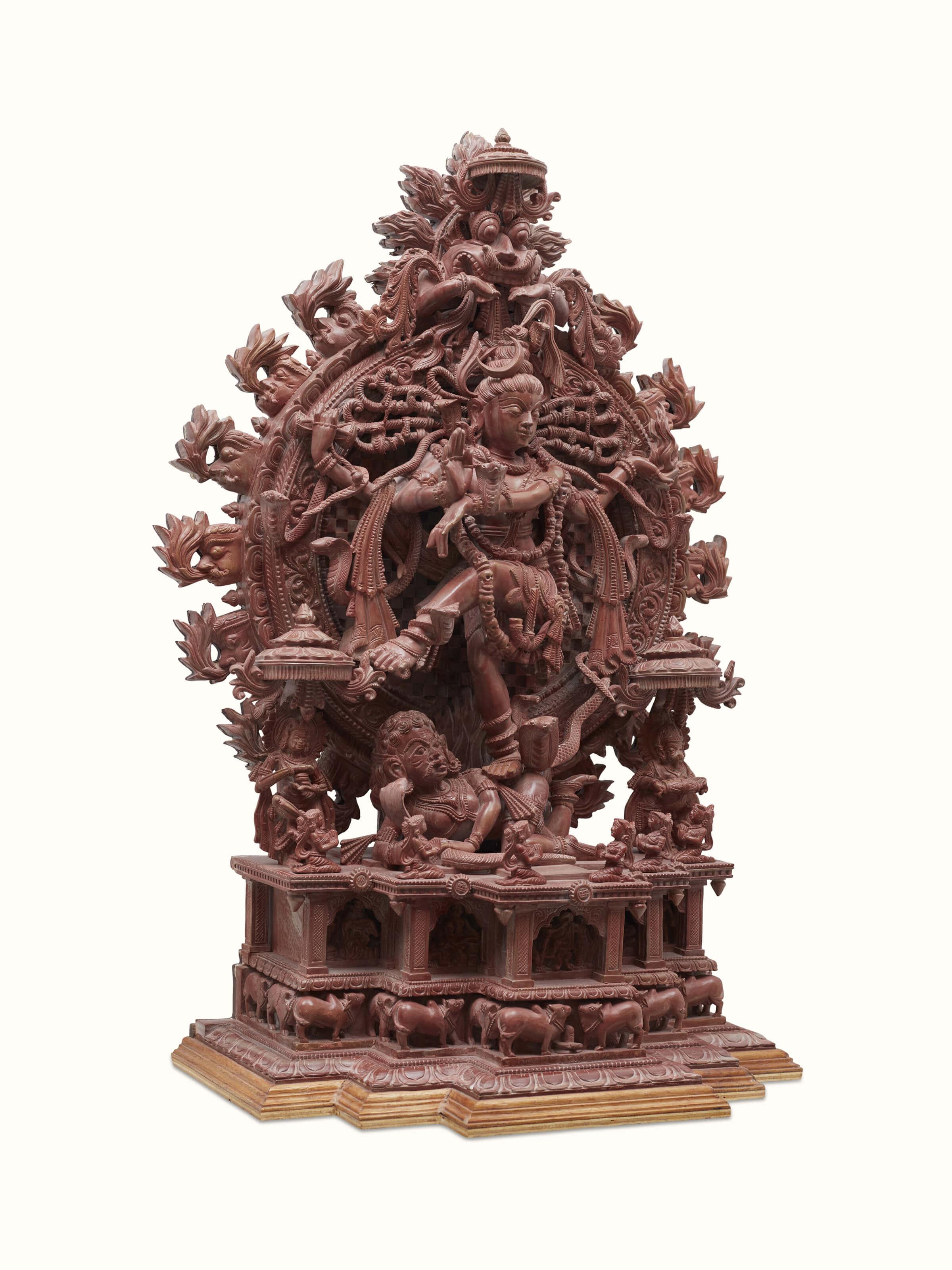 Detailed view of Carved stone Natraj idol, focusing on fine details of the tandav dance sculpture.