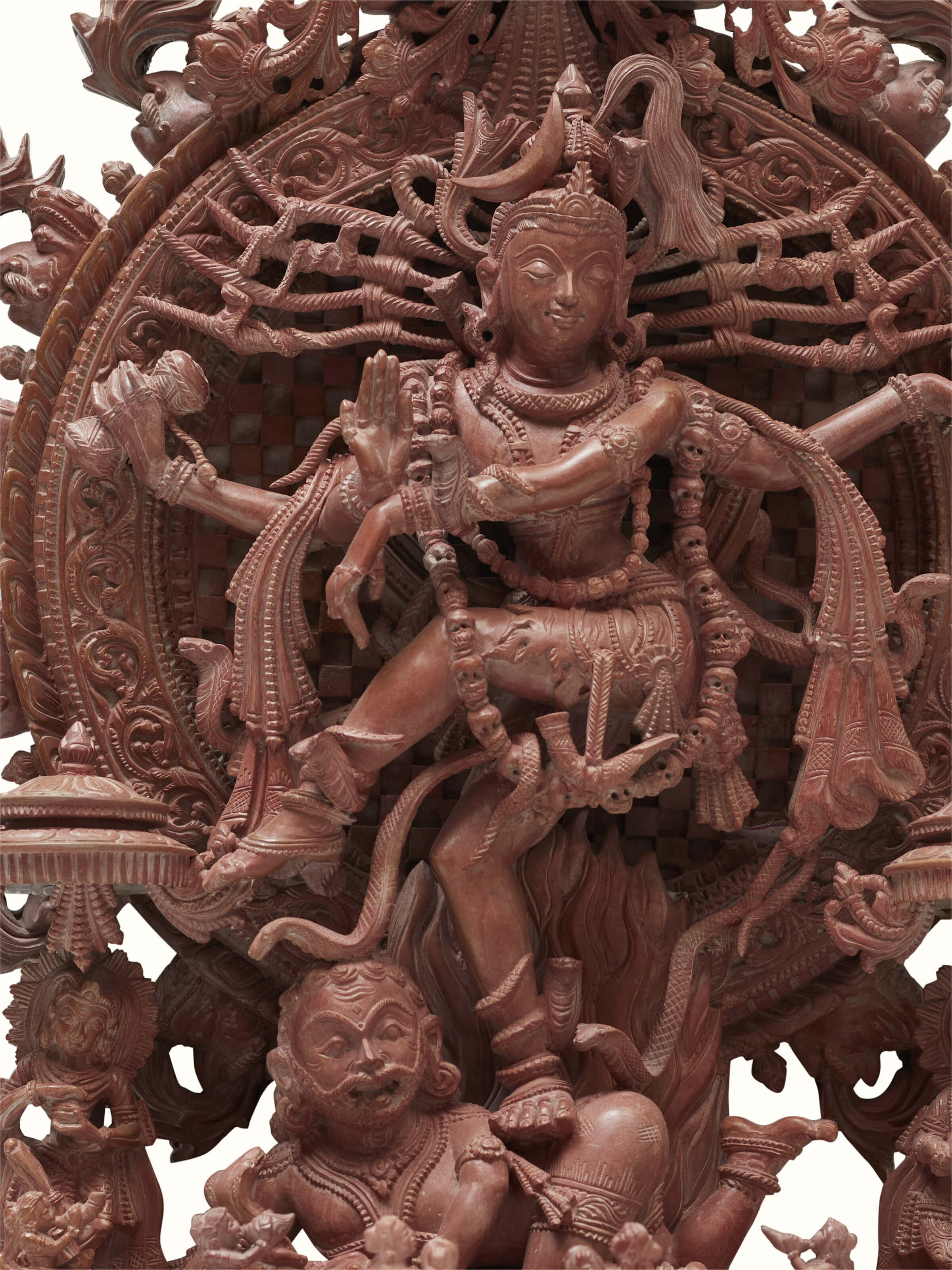 Back view of Carved Stone Subduing Muyalaka Demon Idol, showing the backside and overall form