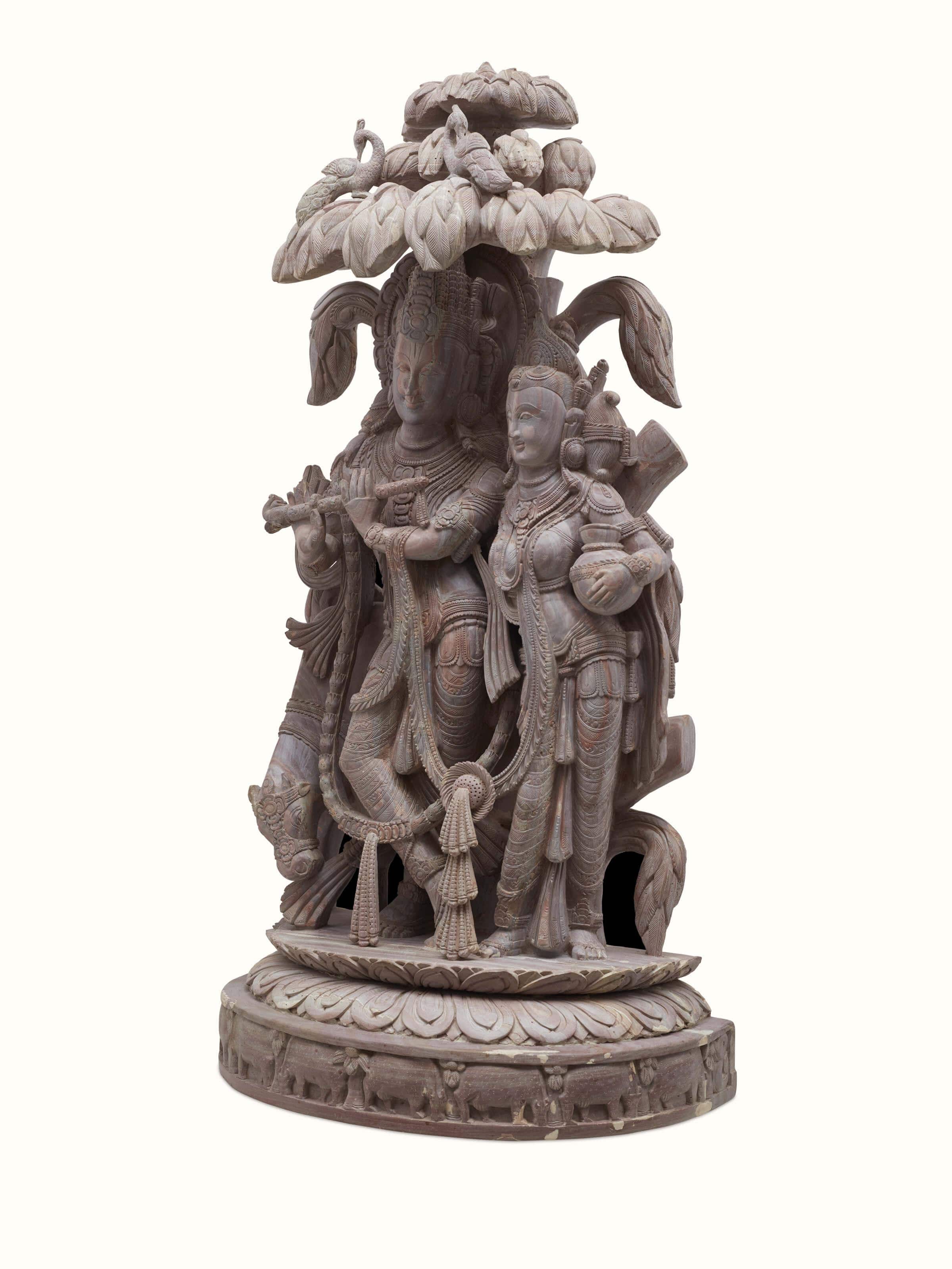 Side view of Carved Stone Radha & Krishna's Romance Idol emphasizing detailed sculpture