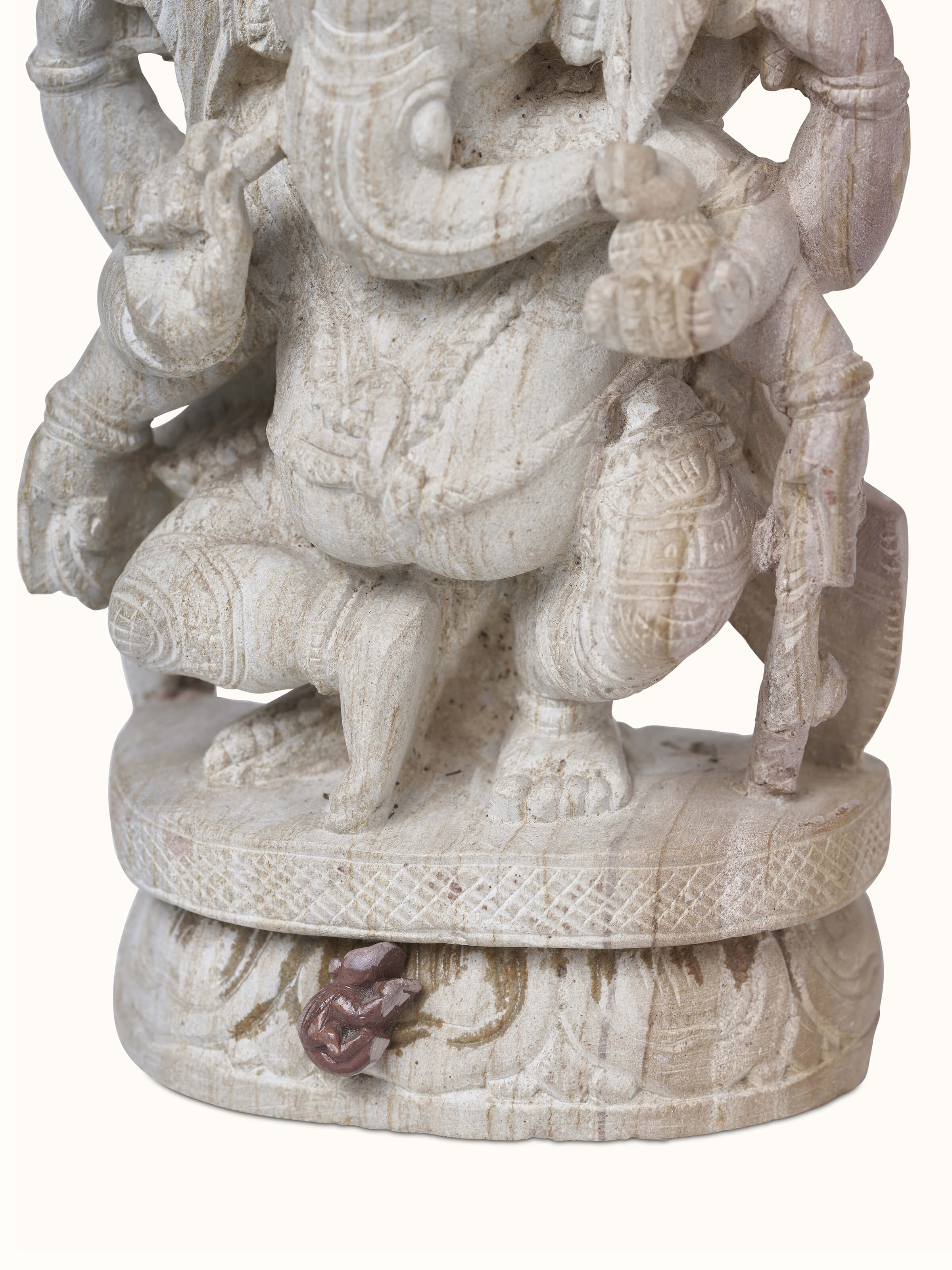 Detailed view of Divine Carved Stone Ganapathi Idol showing the stone's intricate texture and craftsmanship