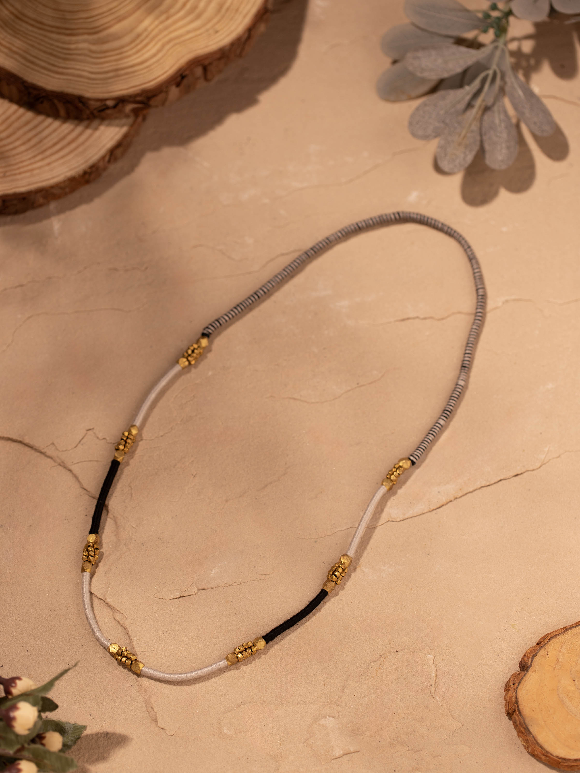 Close-up view of Dhokra Long Necklace featuring intricate Dhokra metal detailing and craftsmanship.