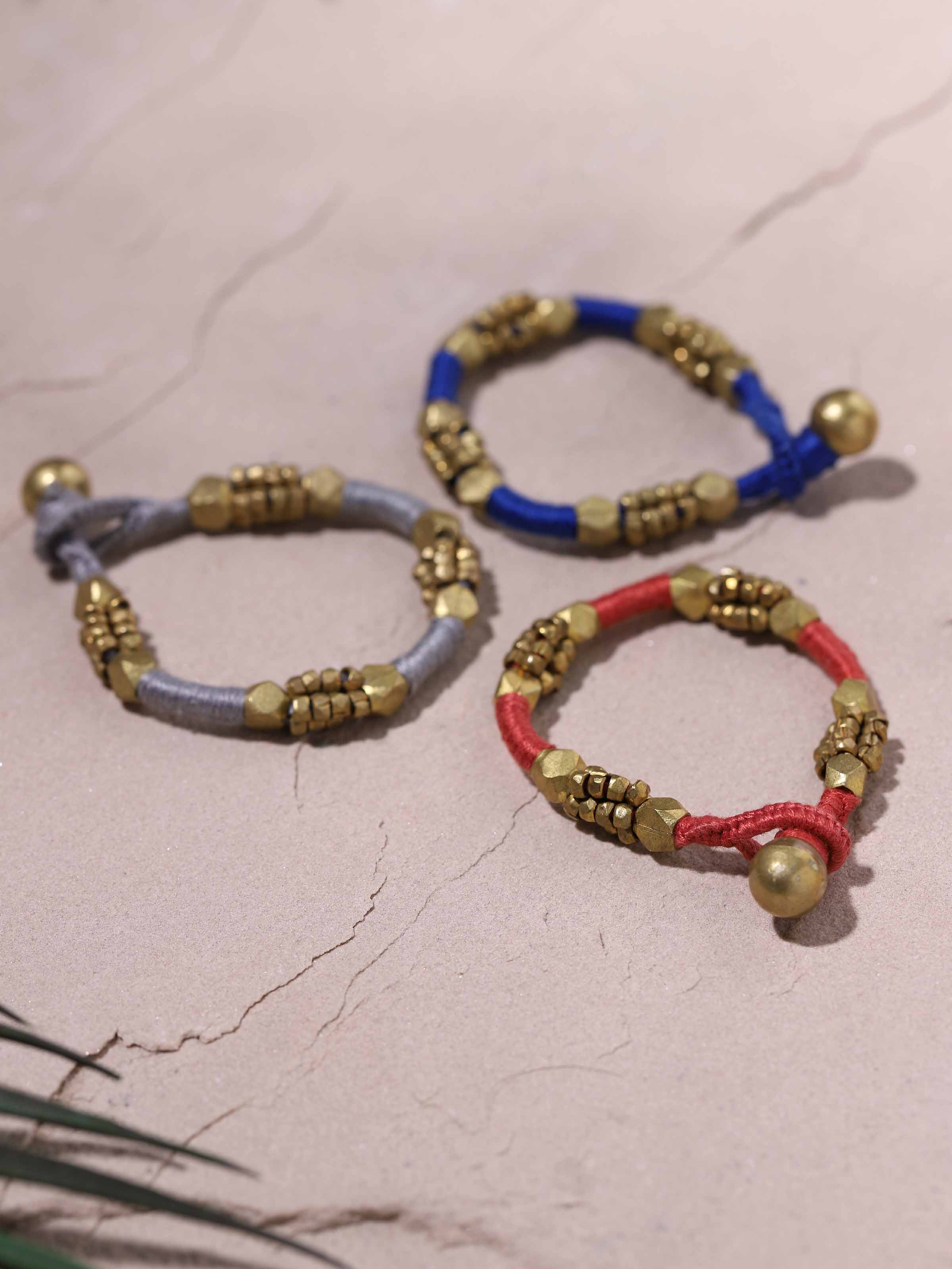 Detailed view of Dhokra Bracelet Set (3 pcs) with close-up of ornate design and unique texture