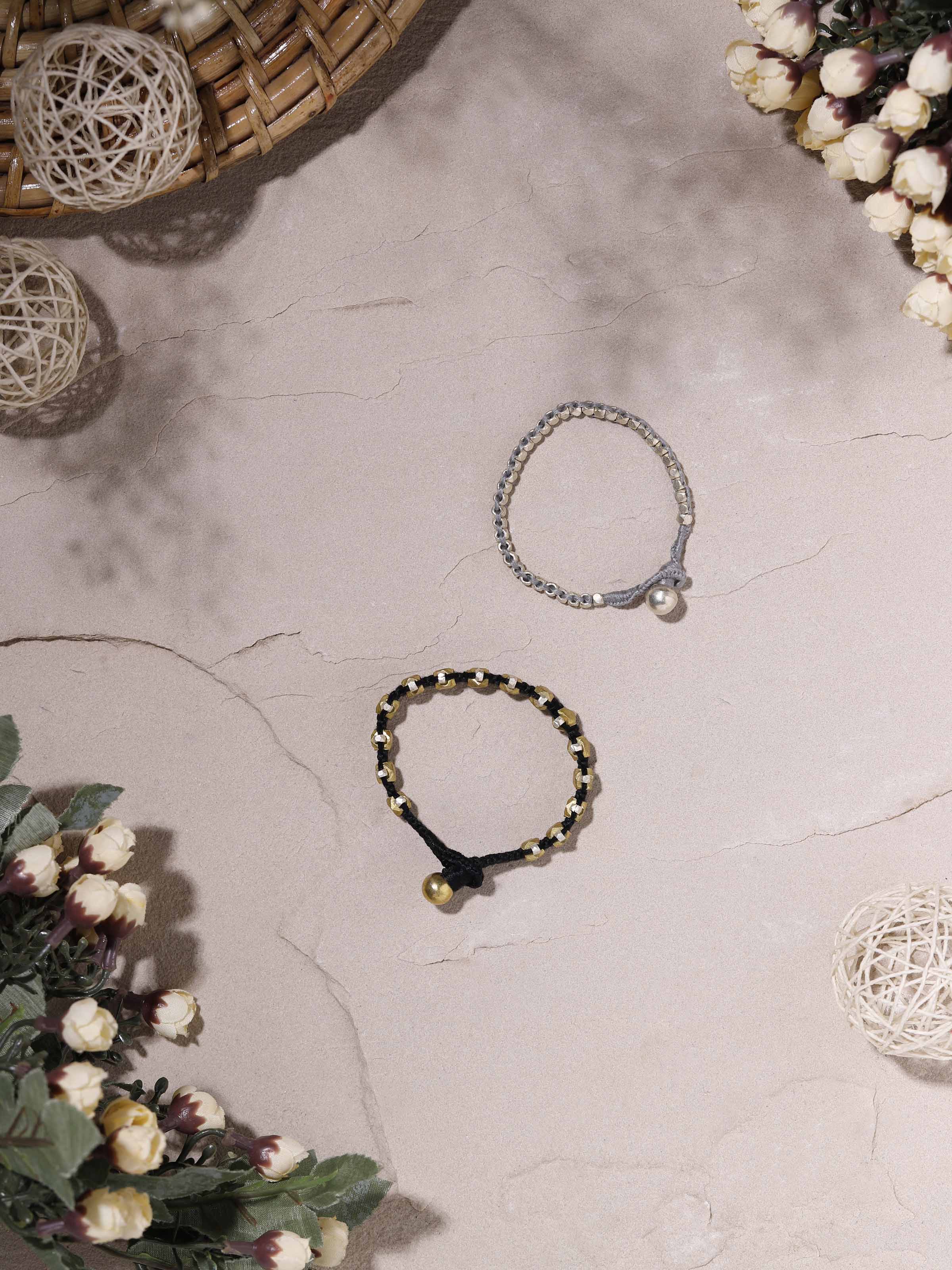 Close-up view of Prabhat Dhokra Bracelet Pack emphasizing intricate Dhokra art.